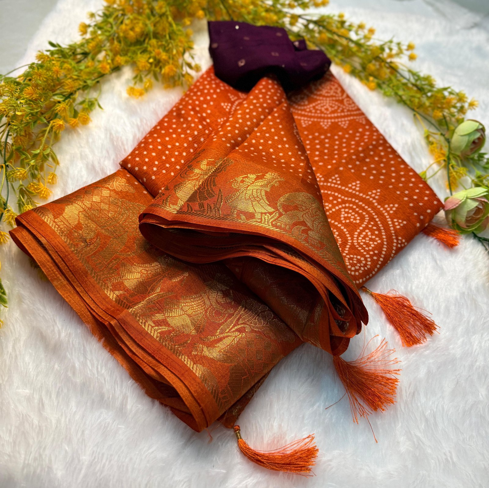 Crush Dola Silk Bandhej Saree image 11