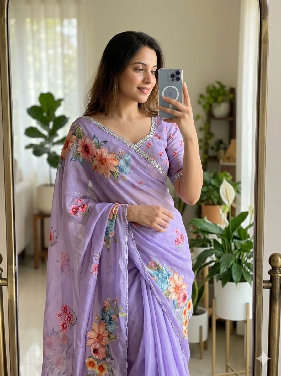 Pure Soft chinon silk saree image 8