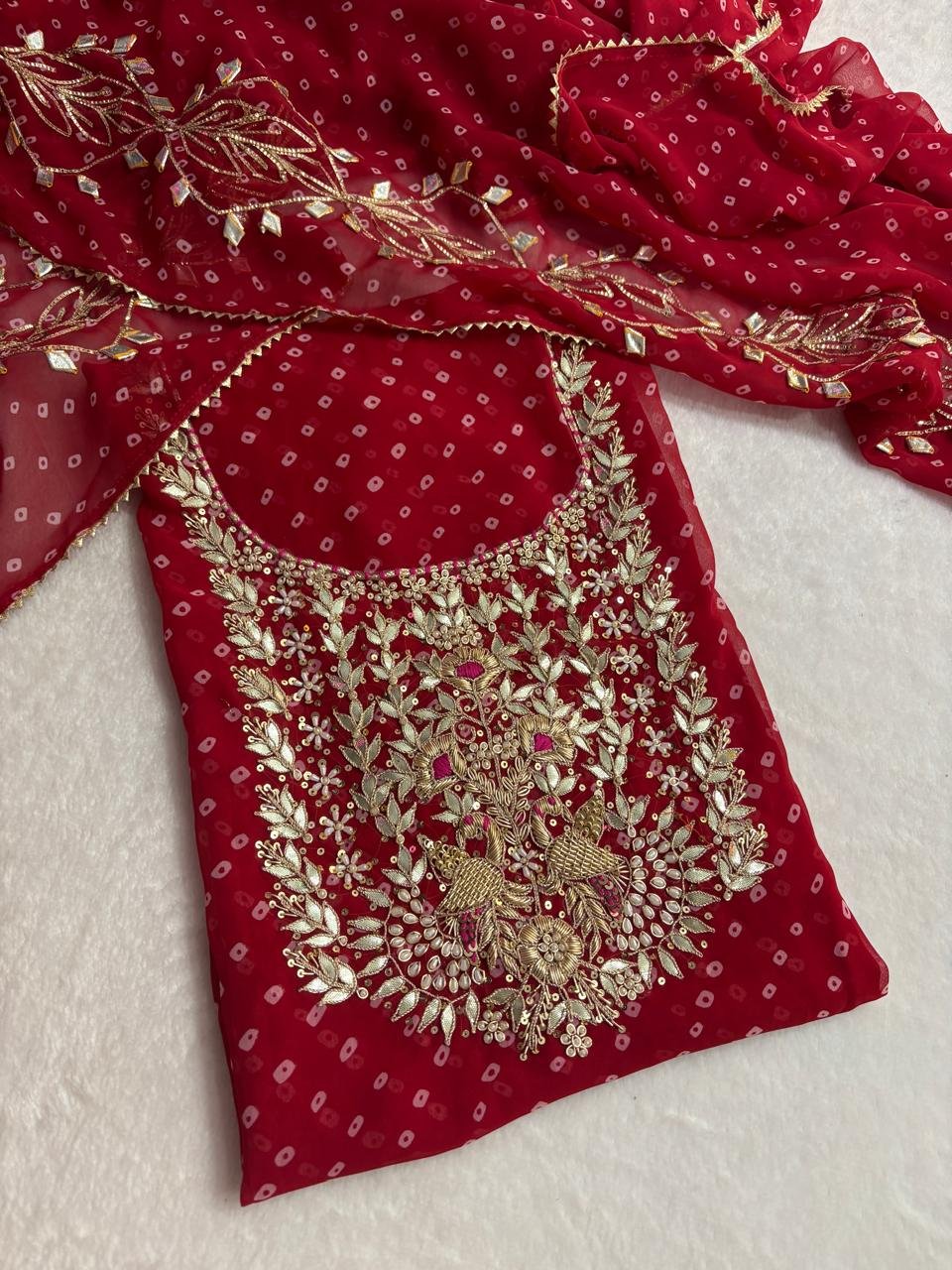 RED COLLECTION GEORGETTE HANDOWORK DRESS MATERIALS image 2