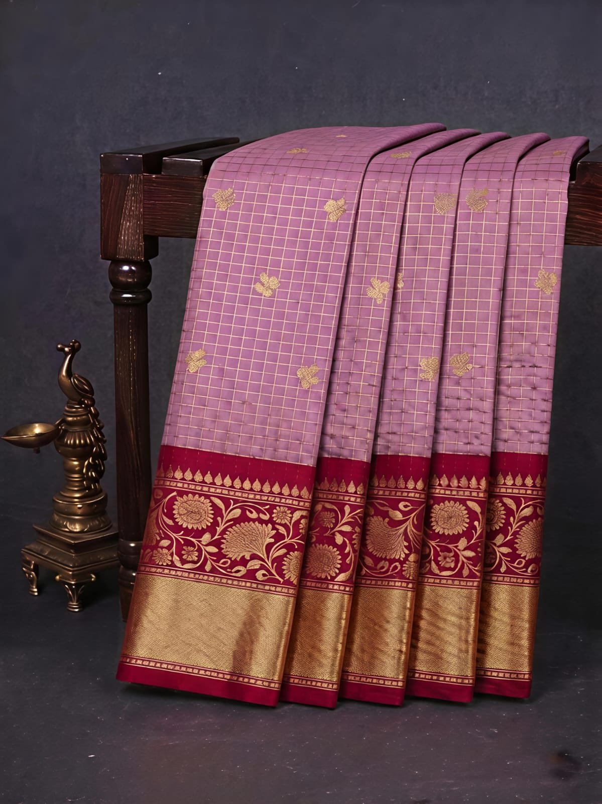 Vintage Checks Semi Silk Sarees image 3