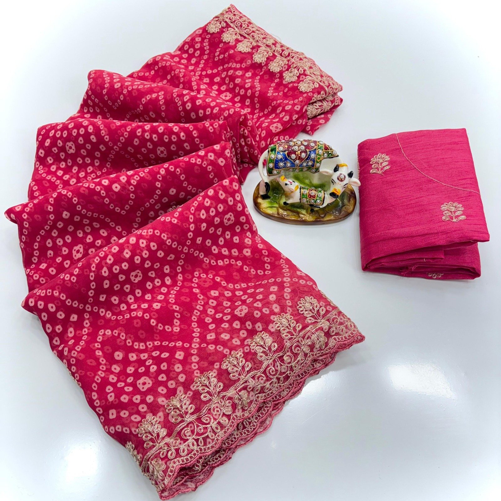 Georgette Bandhani Saree with Pitta Work image 8