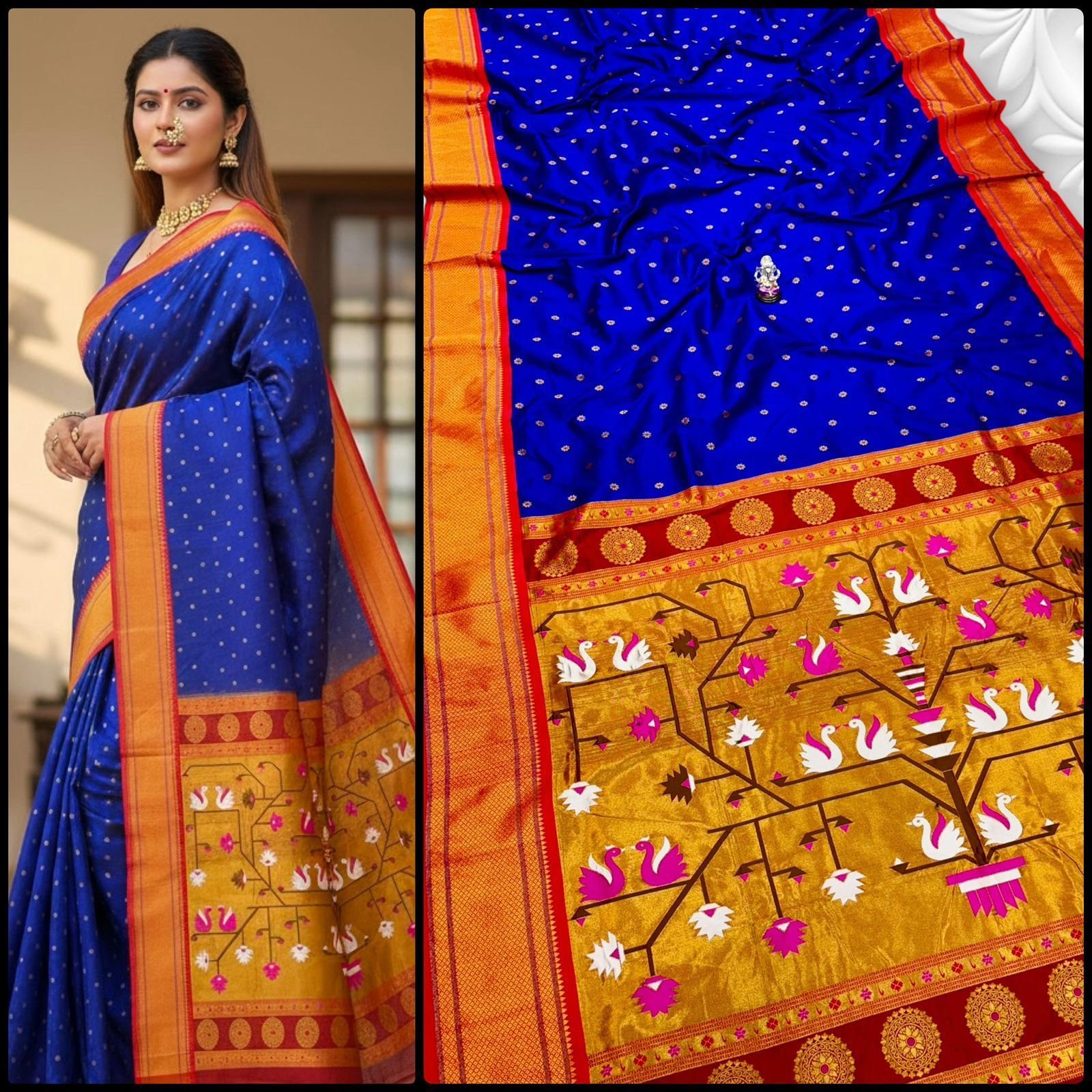 Beautiful Swan Pallu Paithani image 26
