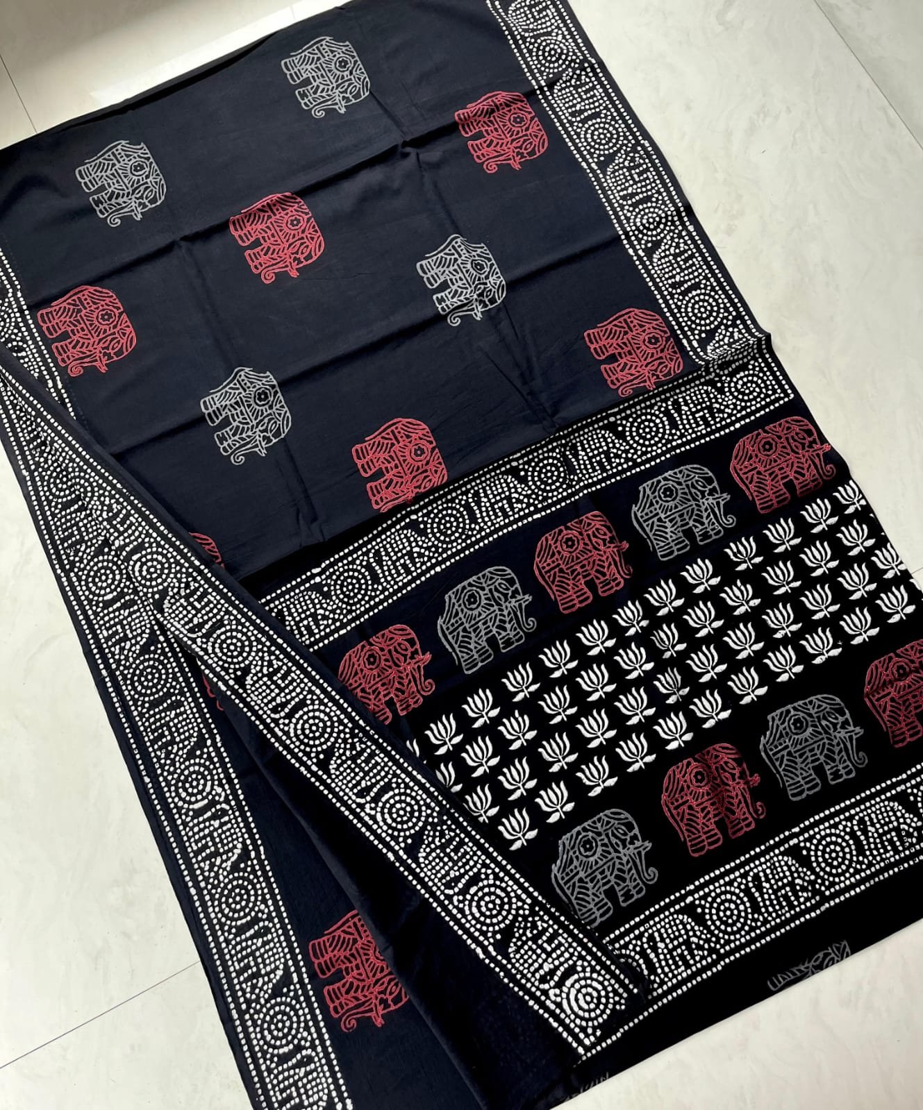 Hand Block Printed Cotton Mul Sarees Black and White image 19