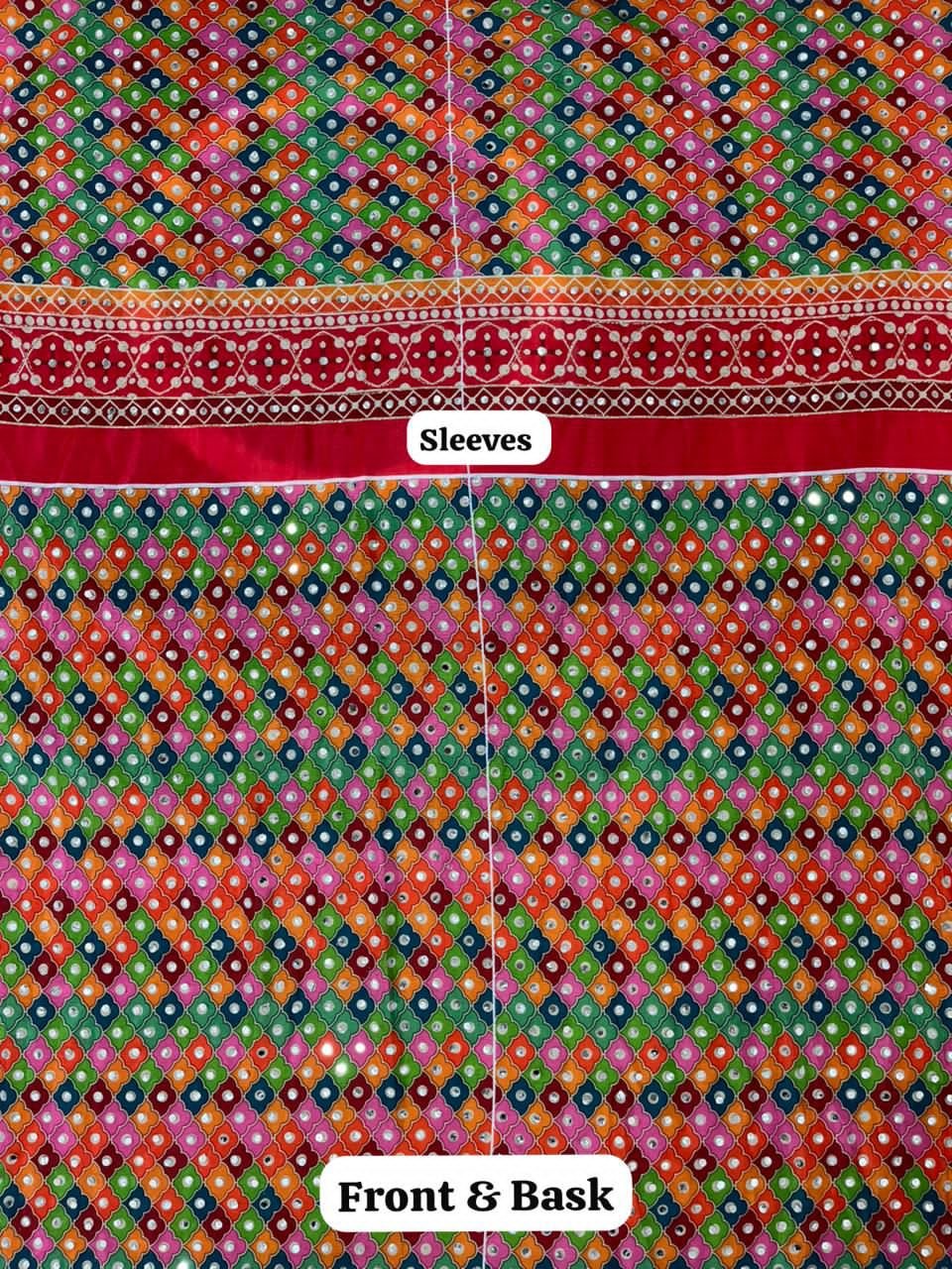 Designer Kalamkari Printed Saree with Real Mirror with Hand Embroidery Work image 5