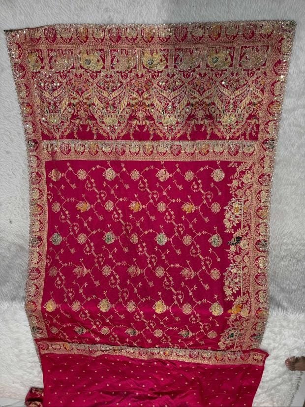 Wedding katan silk saree with jarkan work image 3