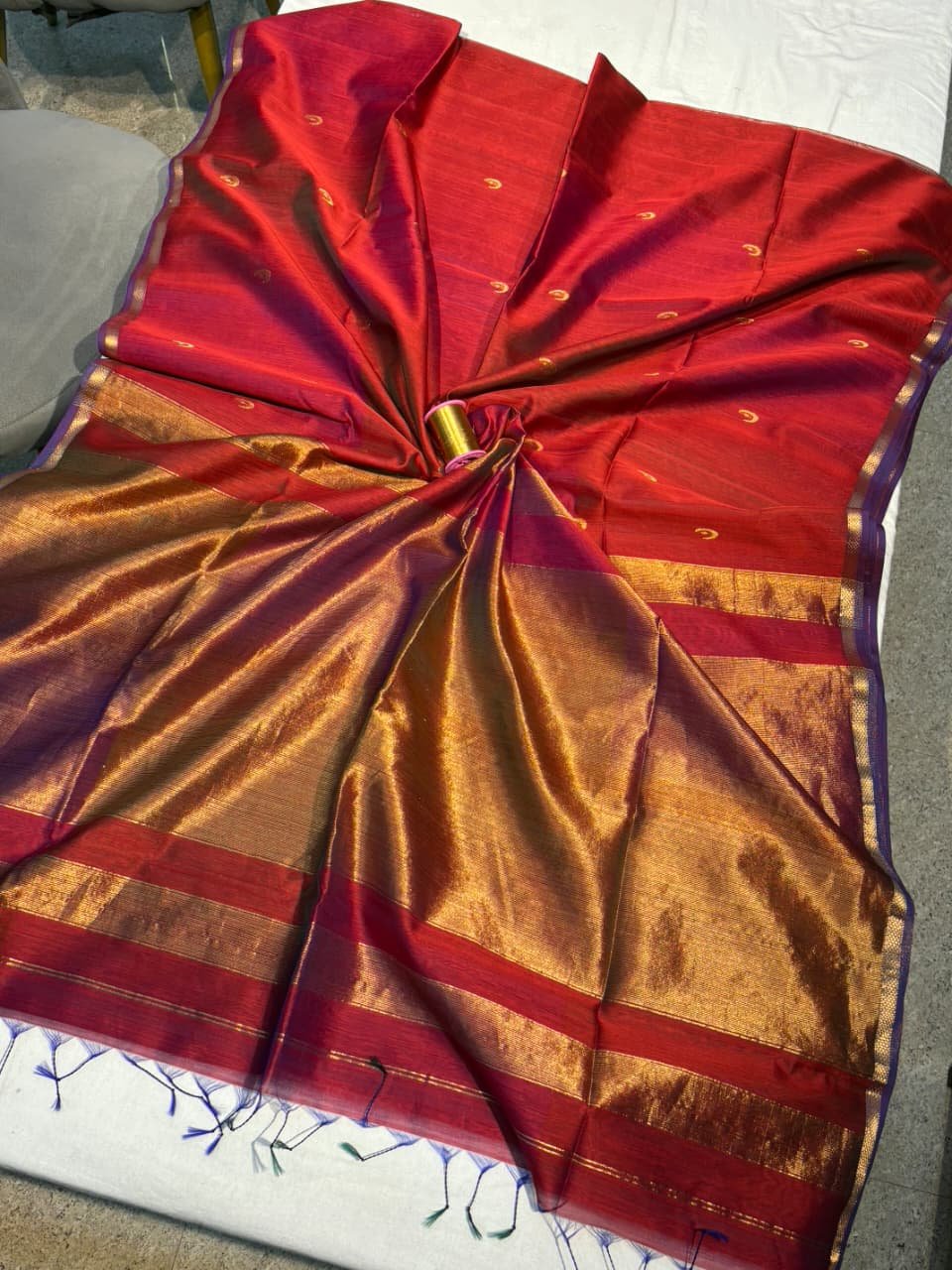 Pure Maheshwari Handloom Saree with Chand Design image 5