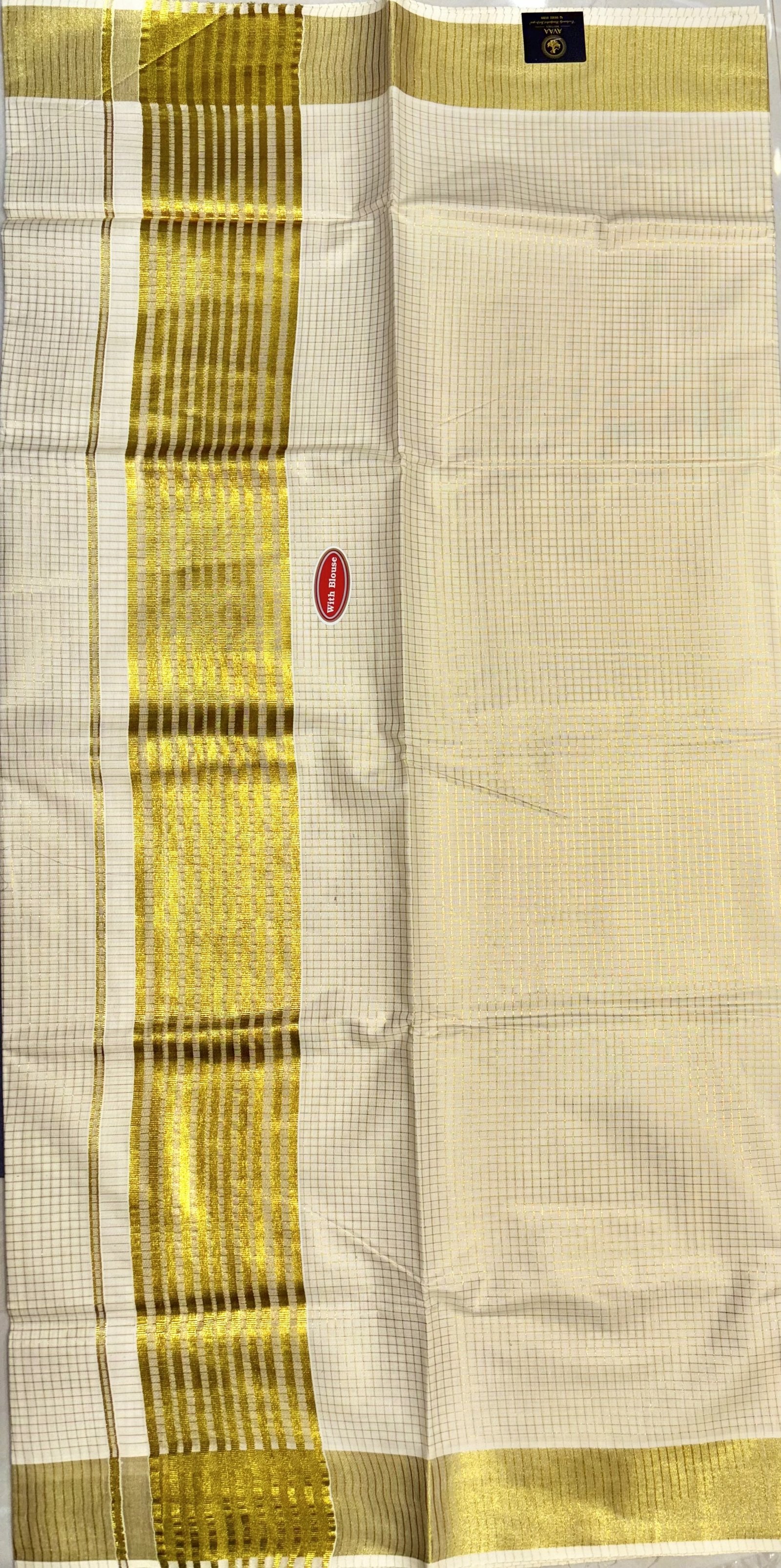 Kerala Kasavu Tissue Saree CHECKS image 6