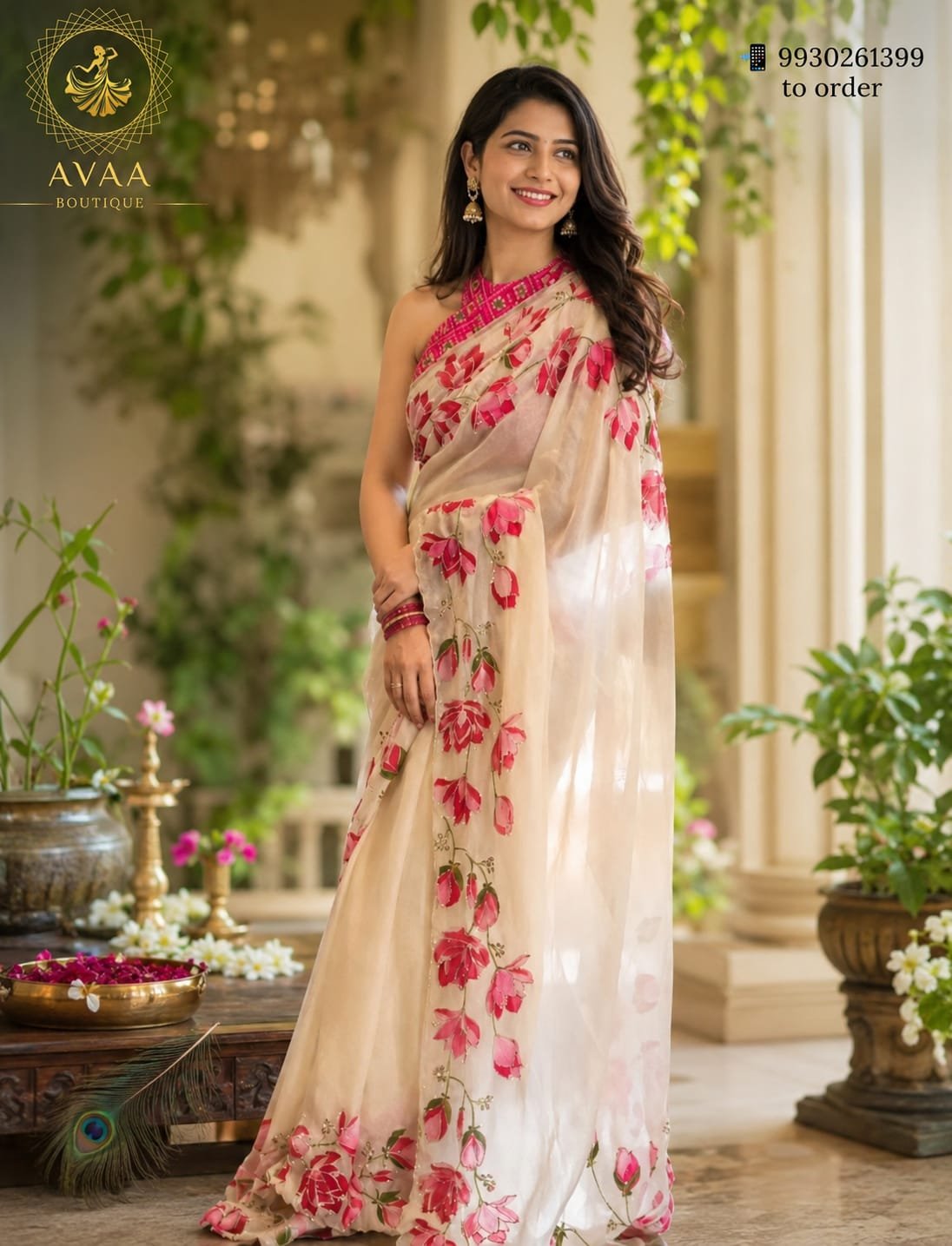 Tebi Silk Digital Print Handwork Saree