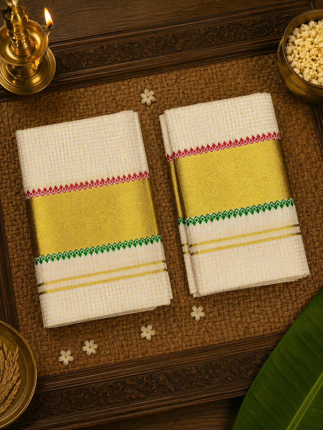 2 Kerala Kasavu Set Mundu Cotton image 3