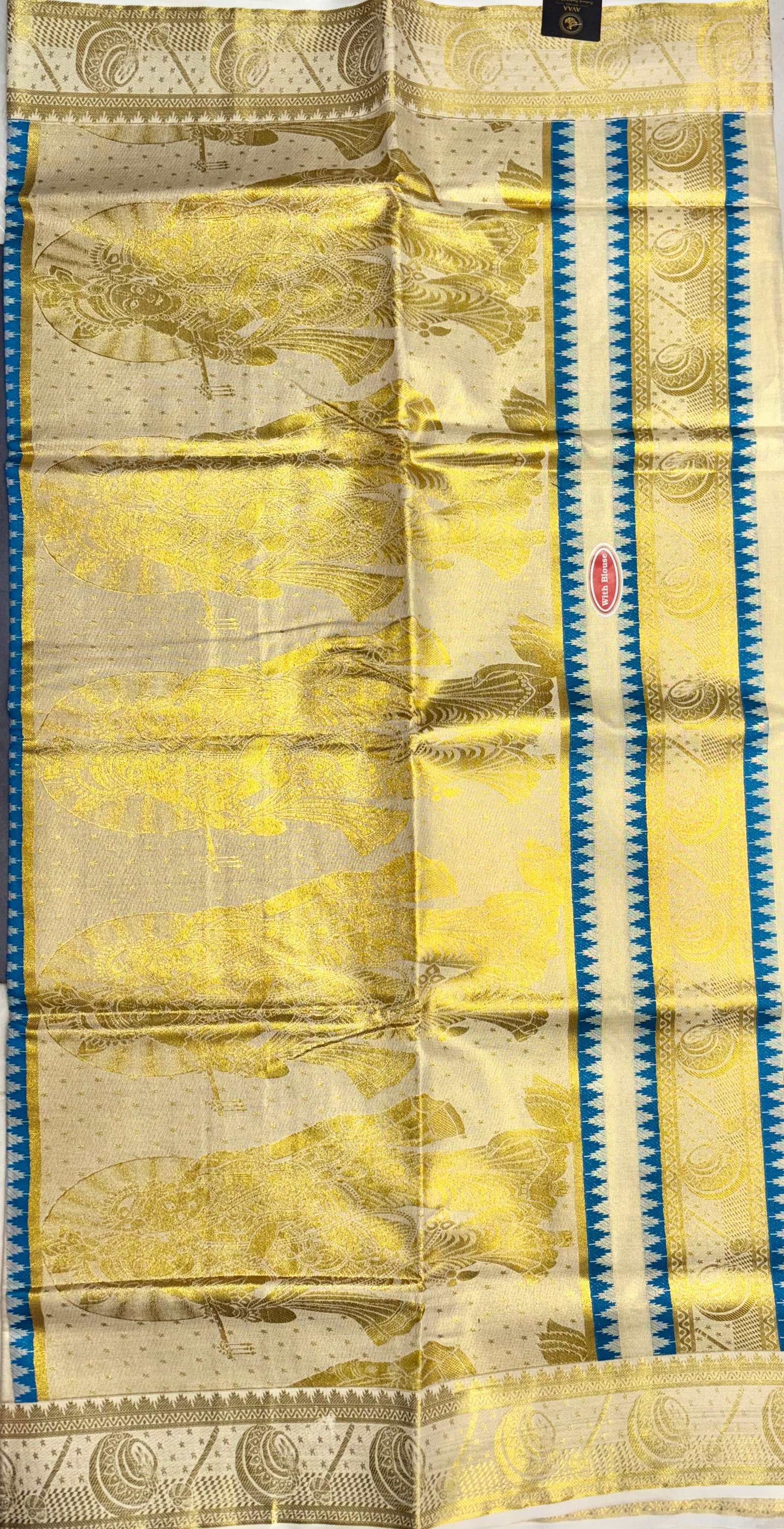 Kerala Kasavu Tissue Saree BLUE TISSUE image 3