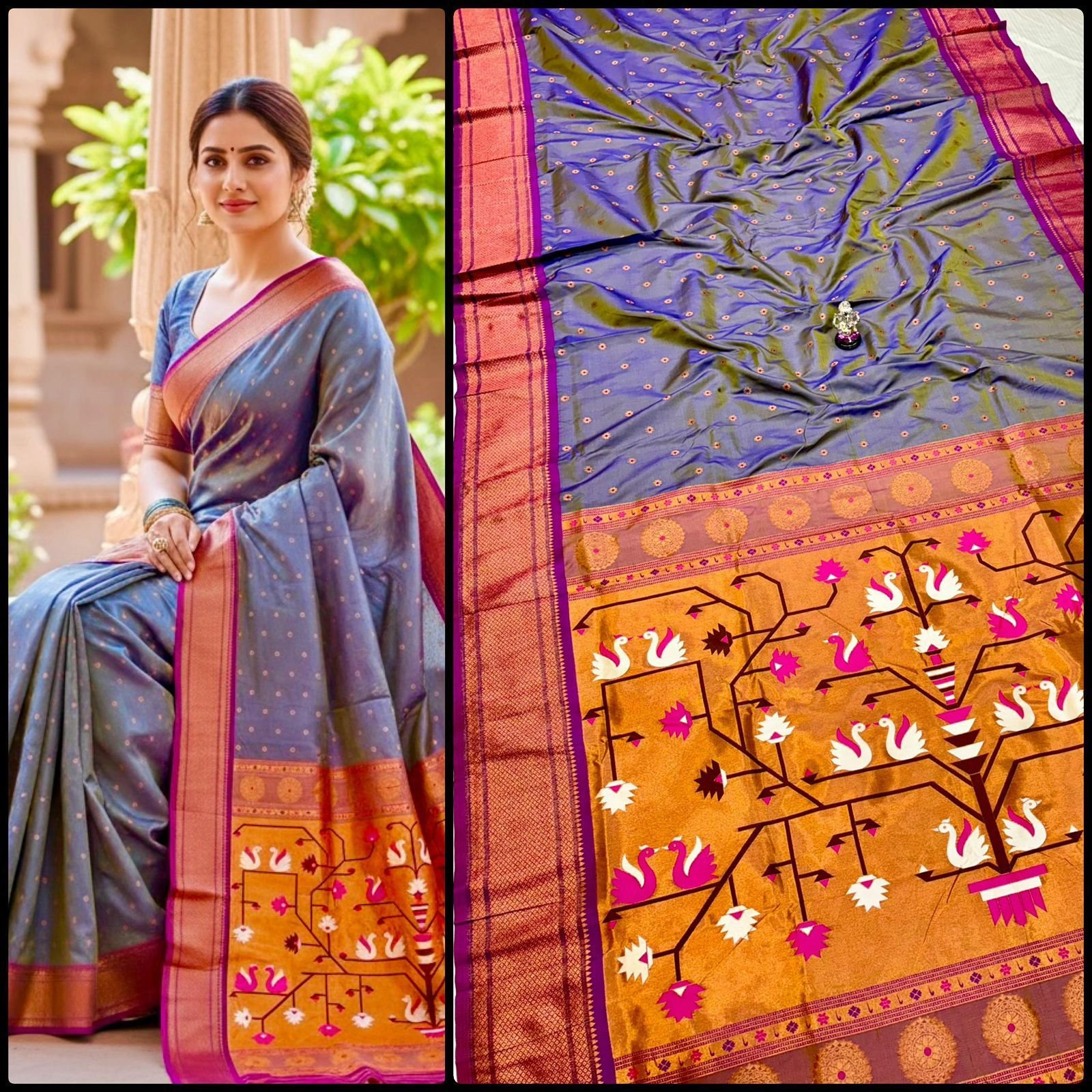 Beautiful Swan Pallu Paithani image 8