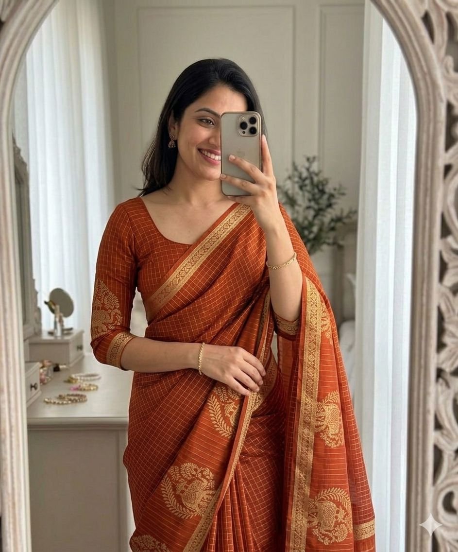 Viscose Chinon Weaving Pattern Saree image 6