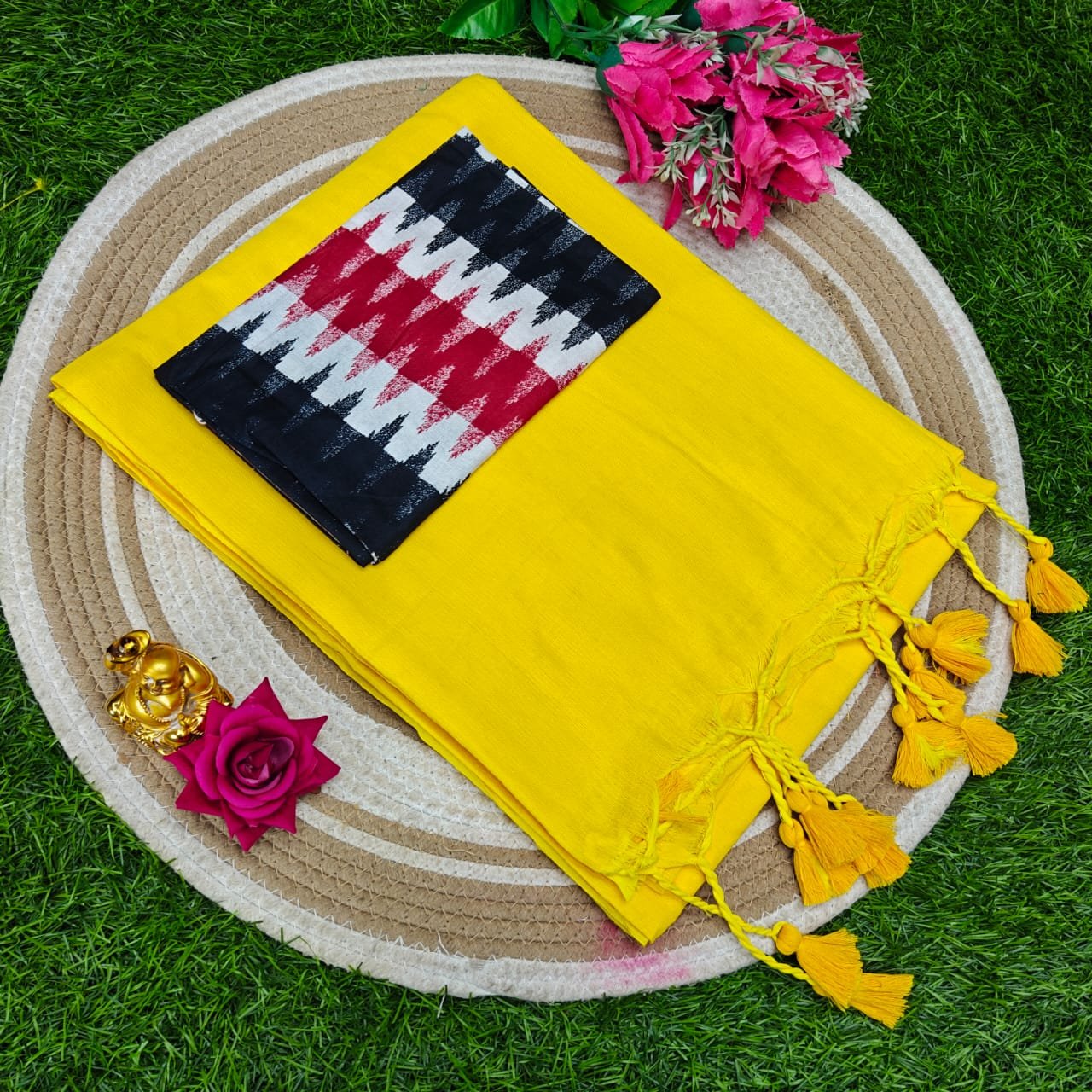 Khadi Cotton Saree 120 Count Premium Quality With Kalamkari Blouse image 5