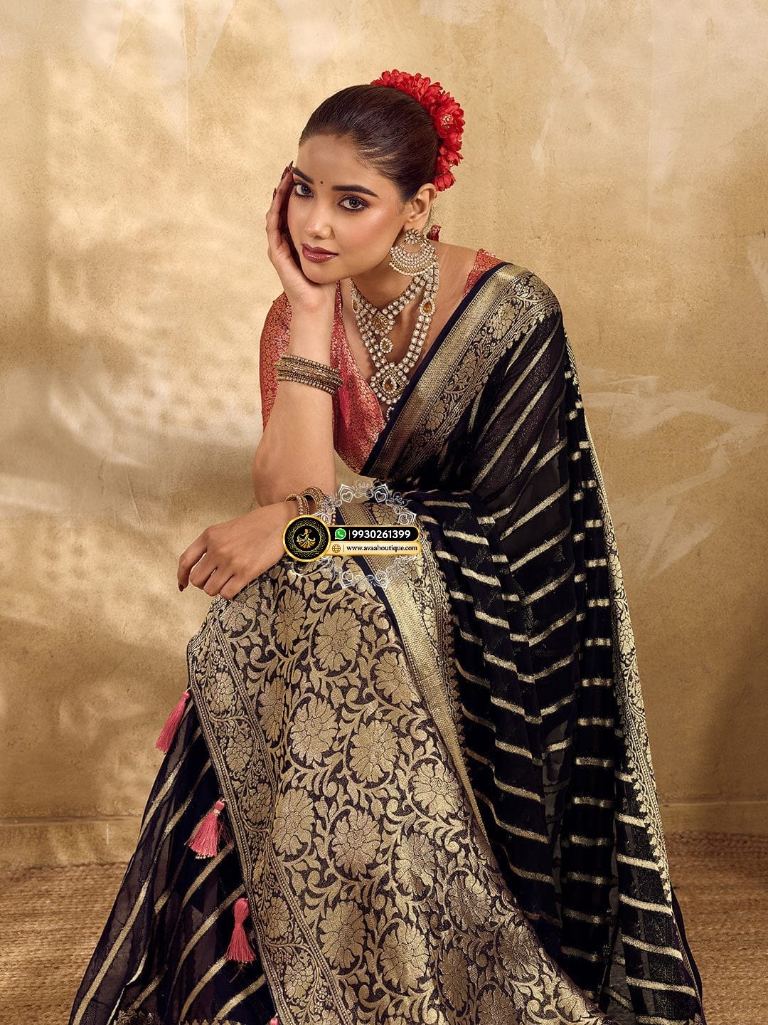 Banarasi Handloom Leheriya Zari Weaving Saree image 9