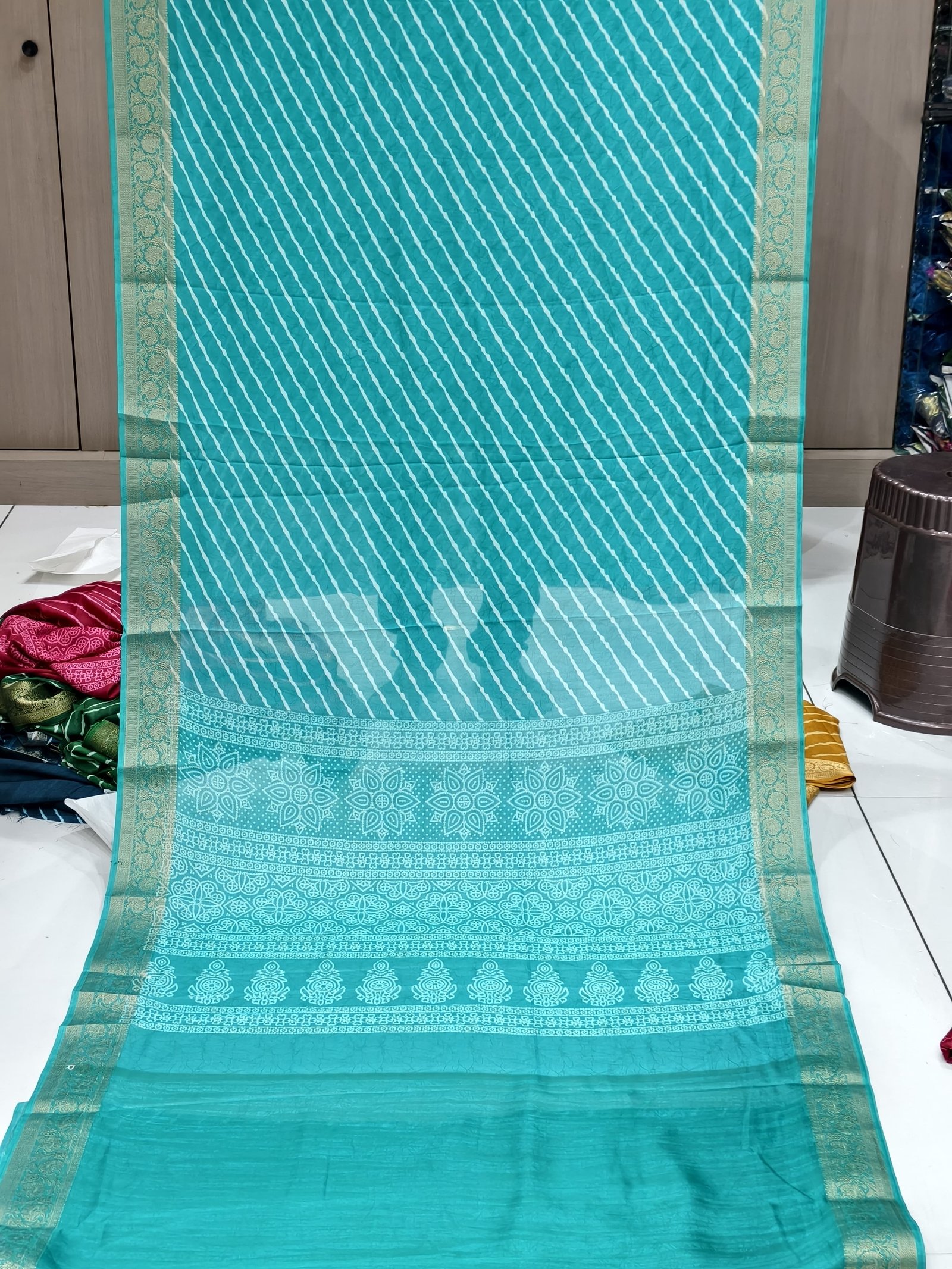 Shikakari moss chiffon lehriya saree image 4