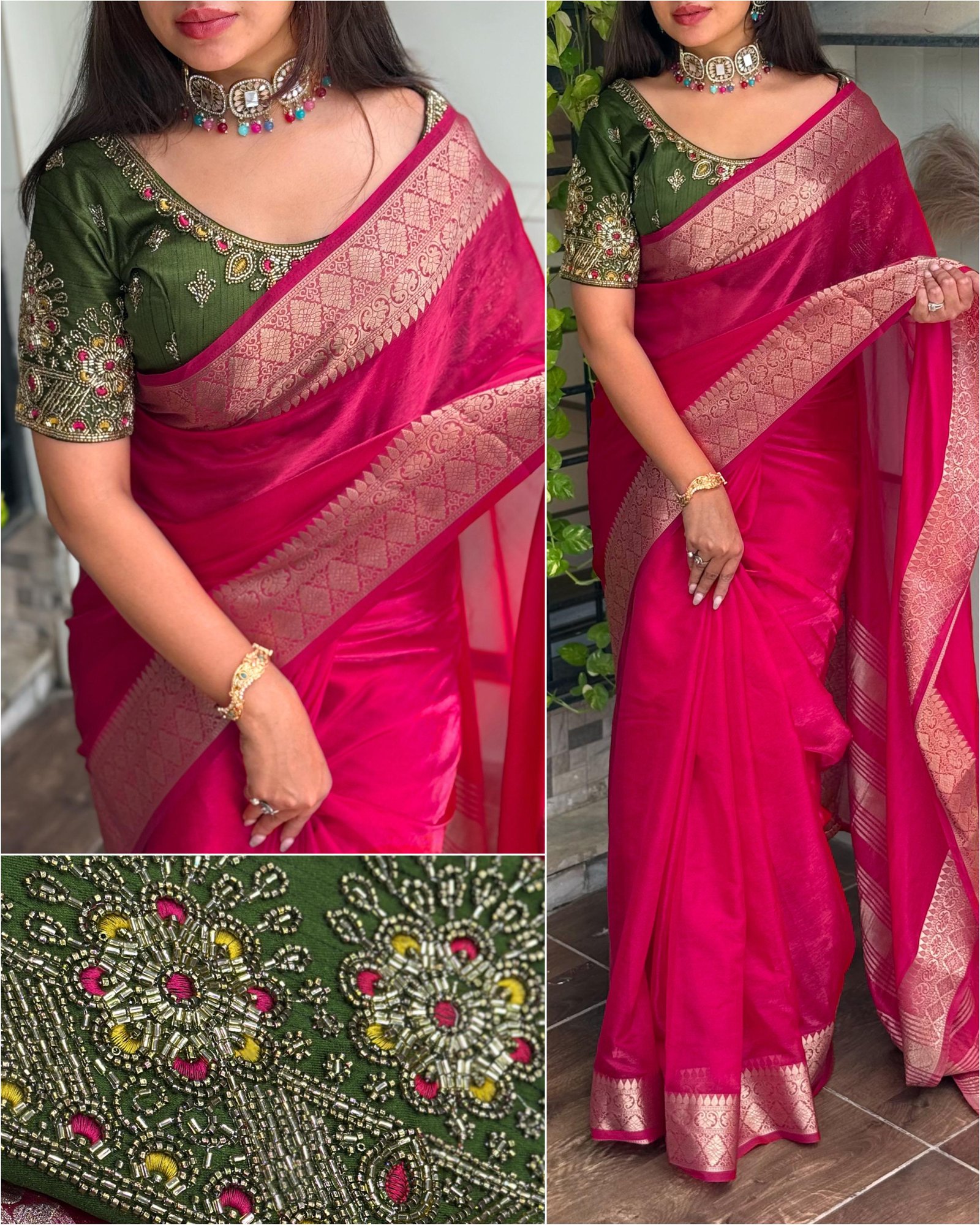 Fandy Satin Saree With Embroidery Blouse image 7