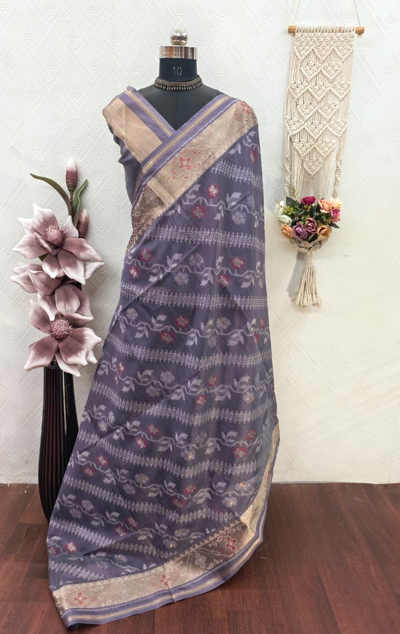Soft Desi Raw Silk saree with pochampali ikkat concept image 7