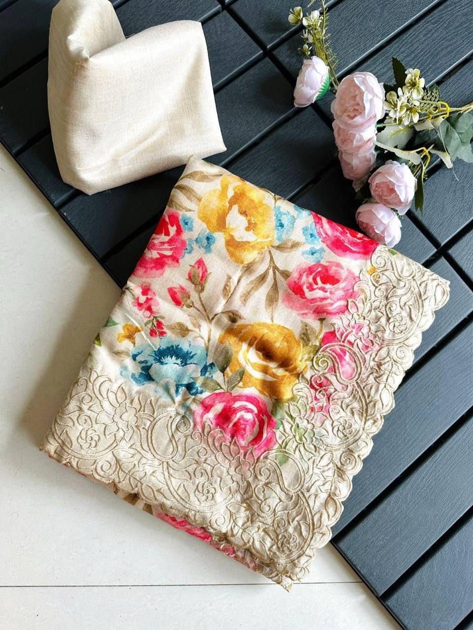 1 Pure tussar silk  with cutwork  border image 3