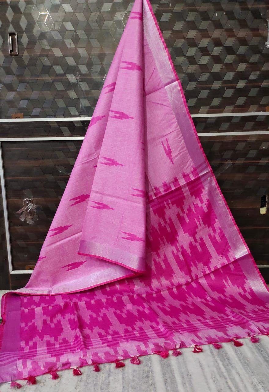 Pure linen Ikkat Sarees