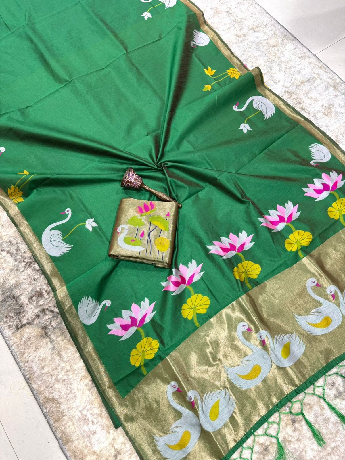 Khadi Raw silk Swan Border Silk Paithani image 6