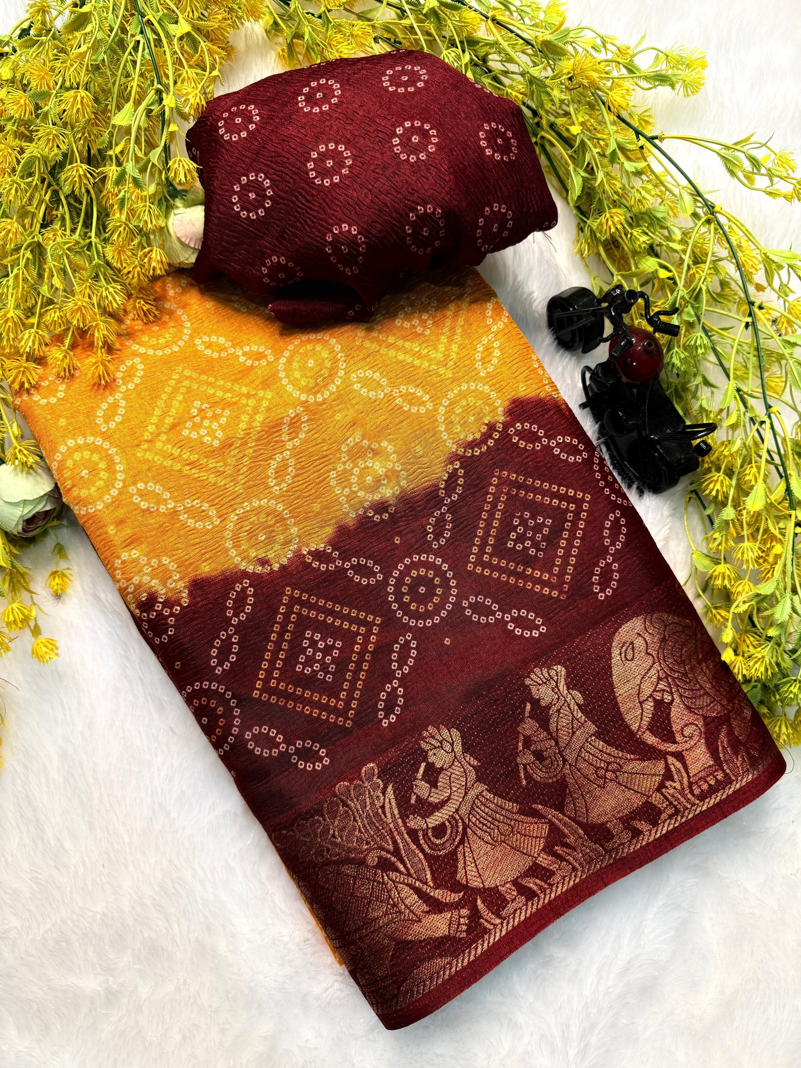 Crush Dola Silk Bandhej Saree