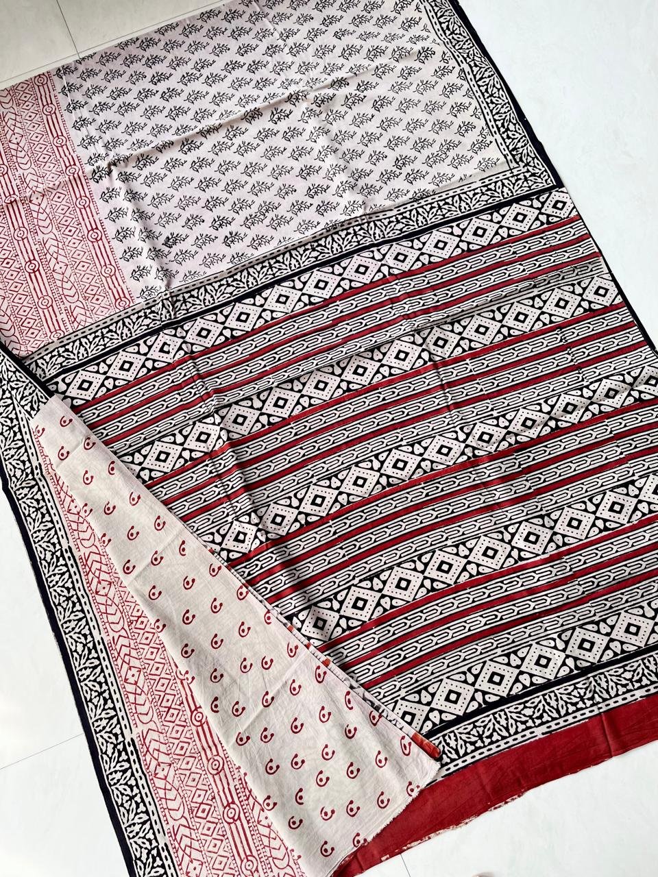 Hand Block Printed Cotton Mul White image 6