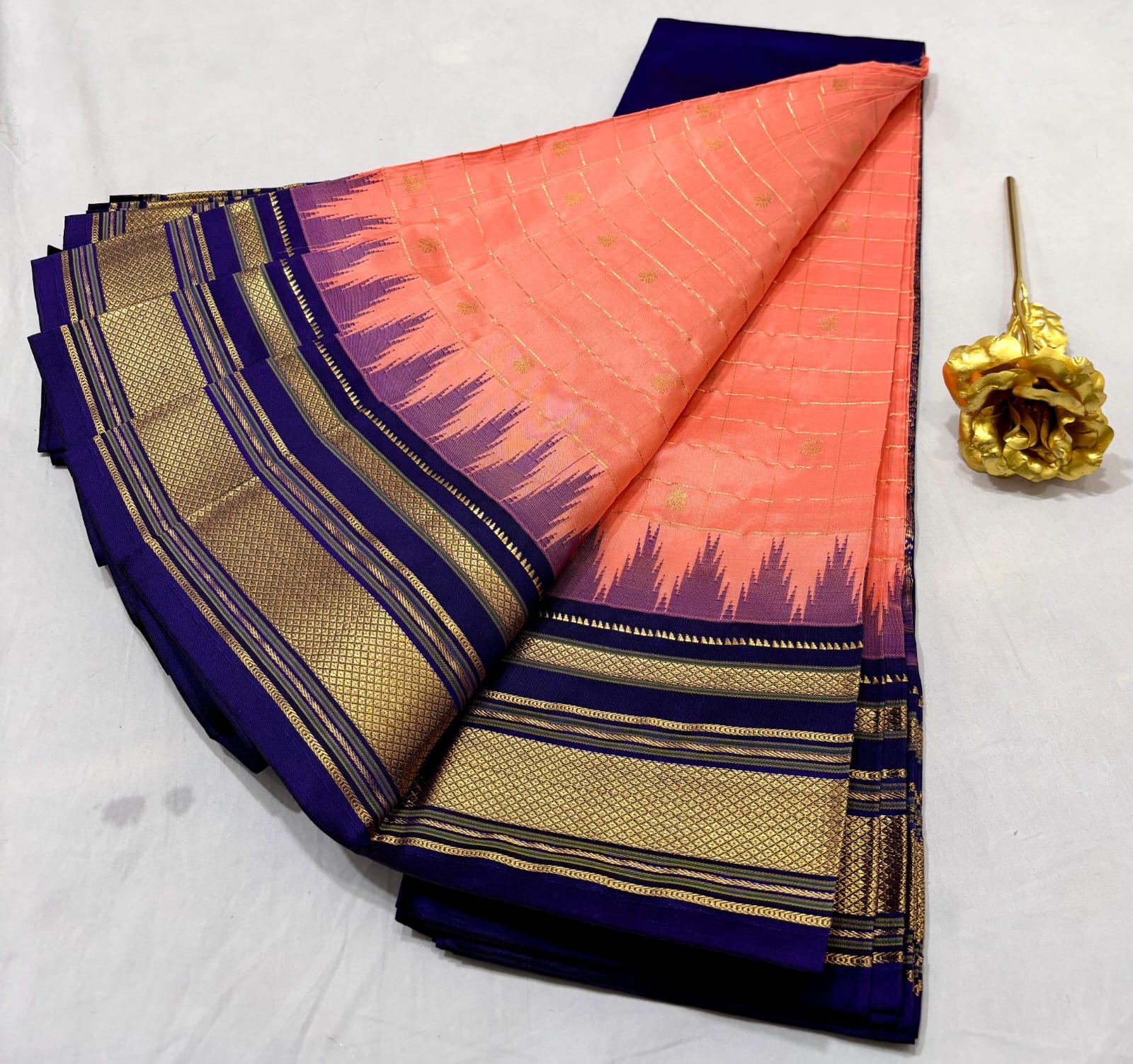 Temple Checks Irkal Pure Silk Saree image 8