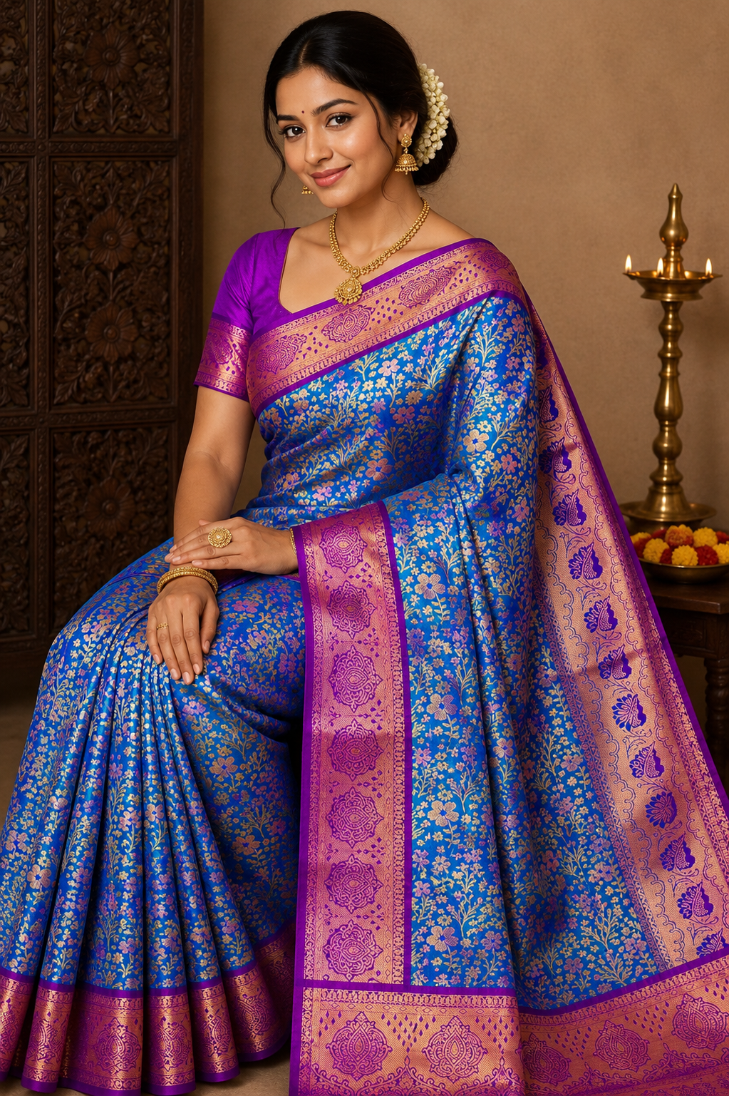 Peacock Tone Semi Silk Sarees