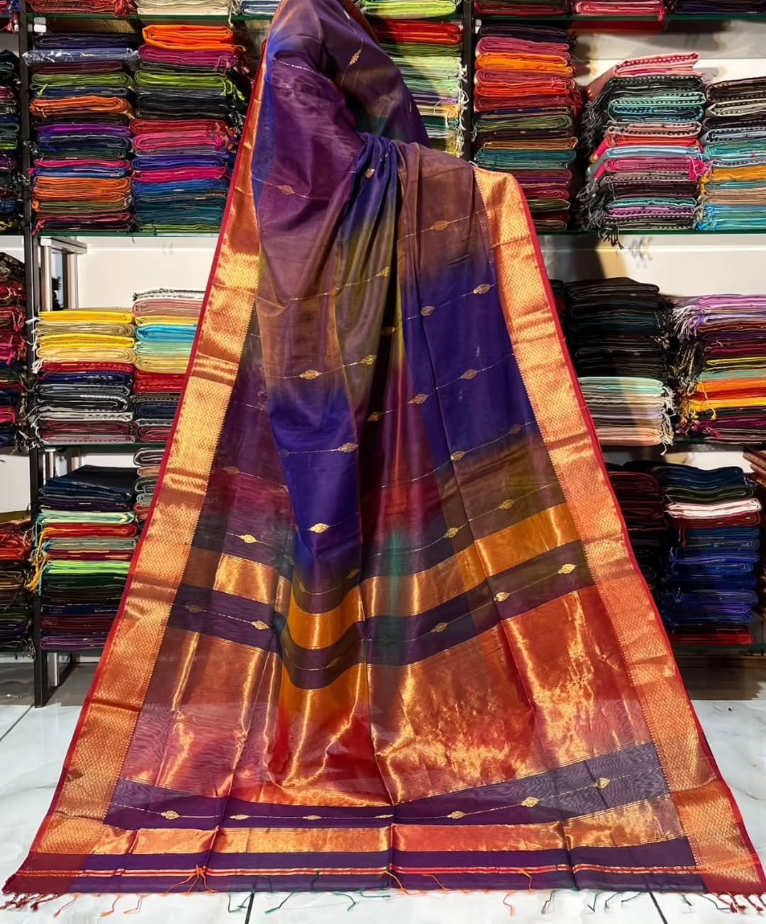Pure Maheshwari Handloom Multi Shaded Saree image 7