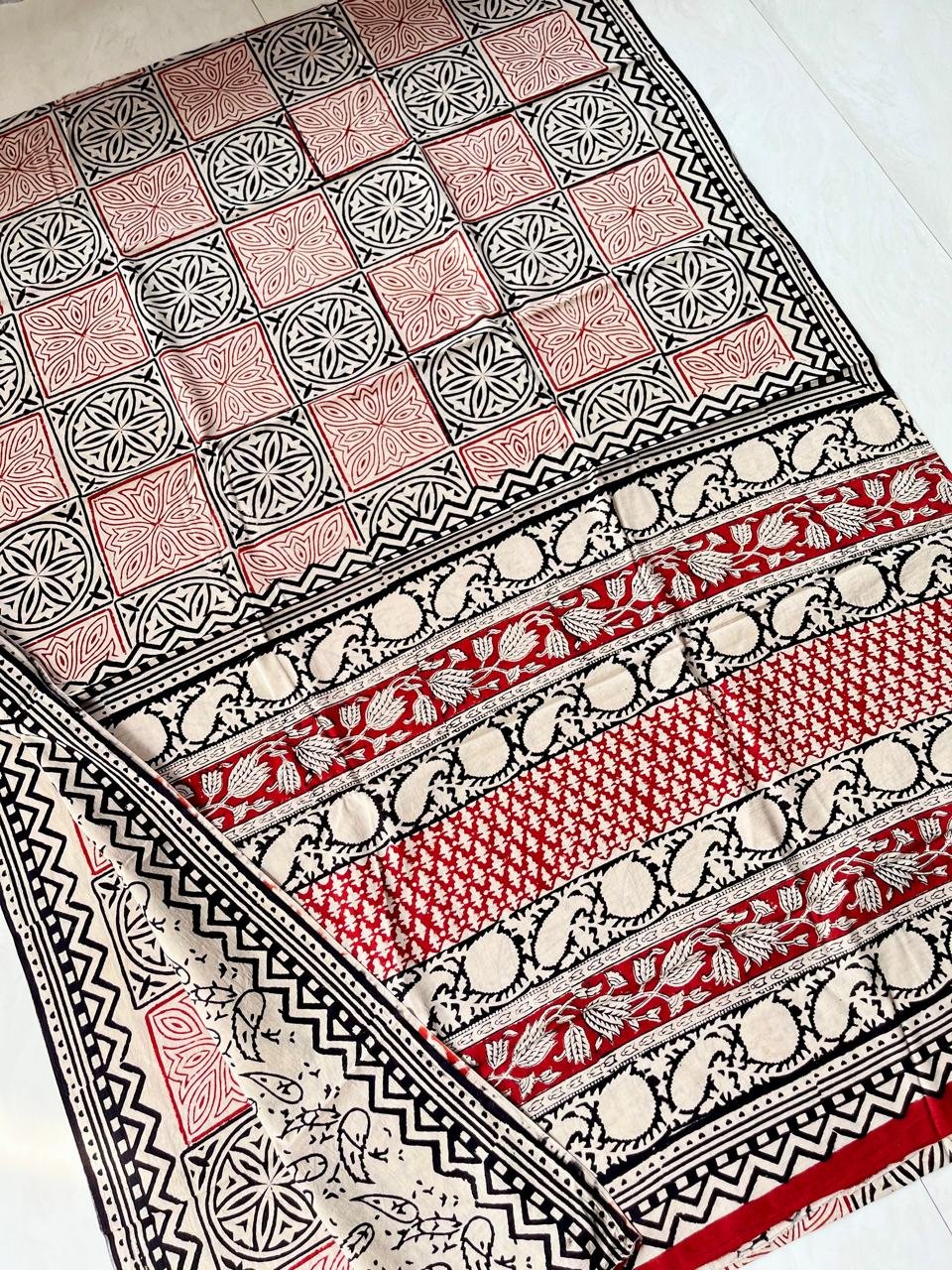 Hand Block Printed Cotton Mul White image 5