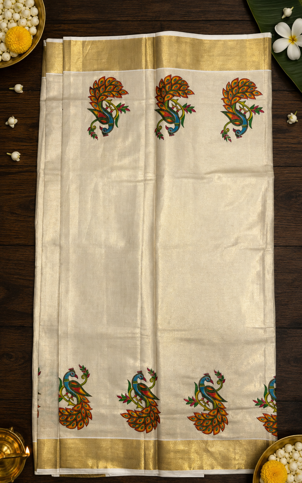 Peacock Tissue Kasavu Saree image 3