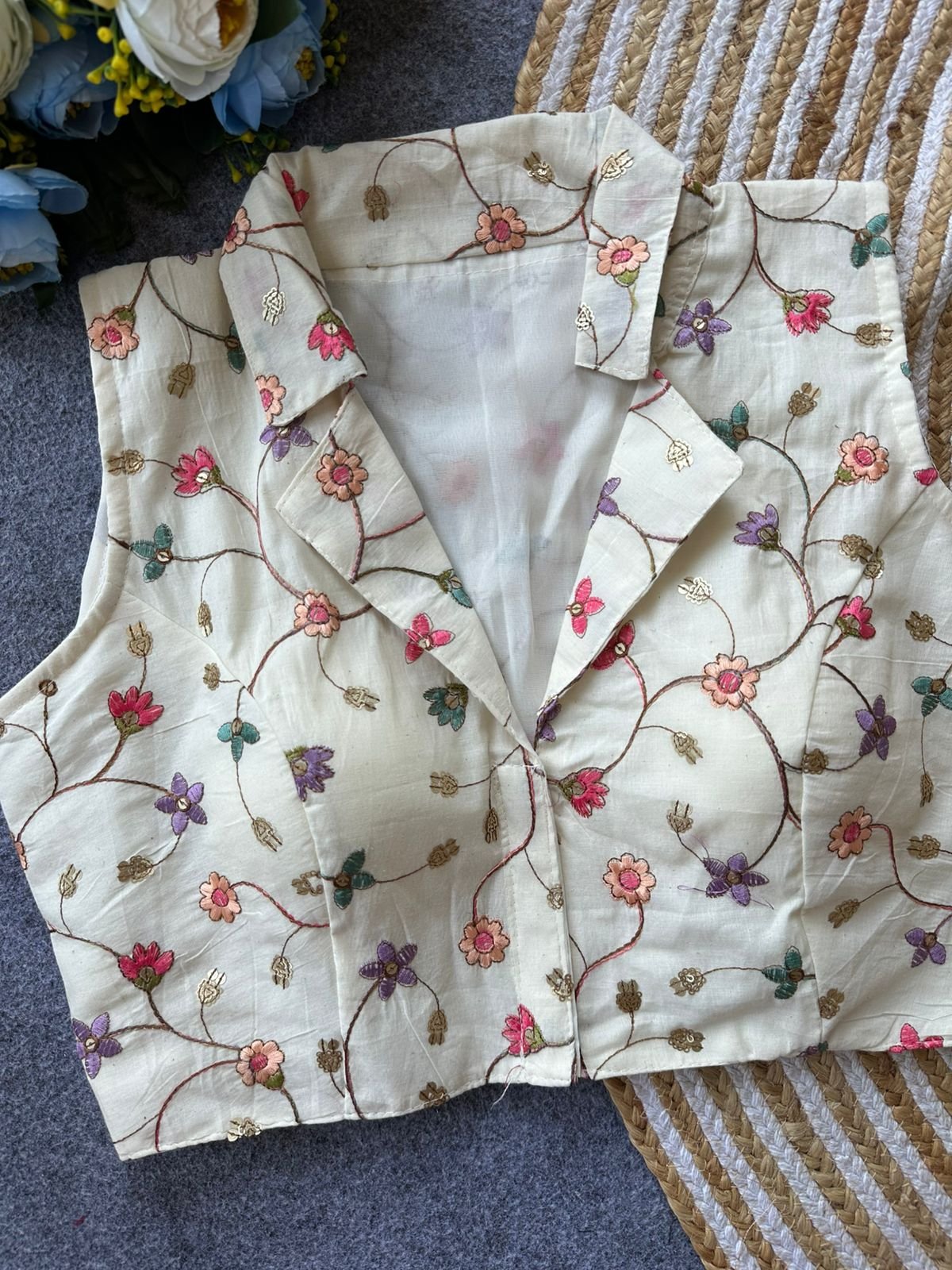 Beautiful Khadi Cotton With Embroidered Blouse image 2