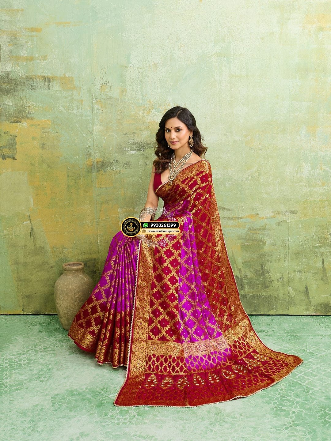 Banarasi Silk With Heavy Zari Work Saree with Handwork (Dual color) image 17
