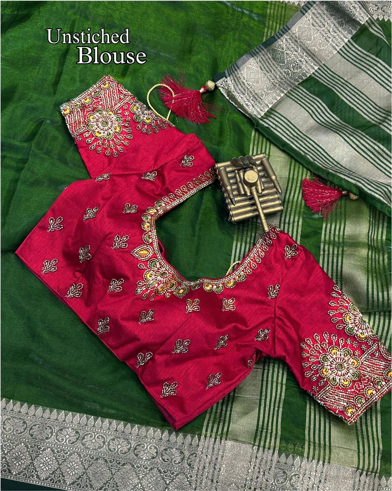 Fandy Satin Saree With Embroidery Blouse image 3