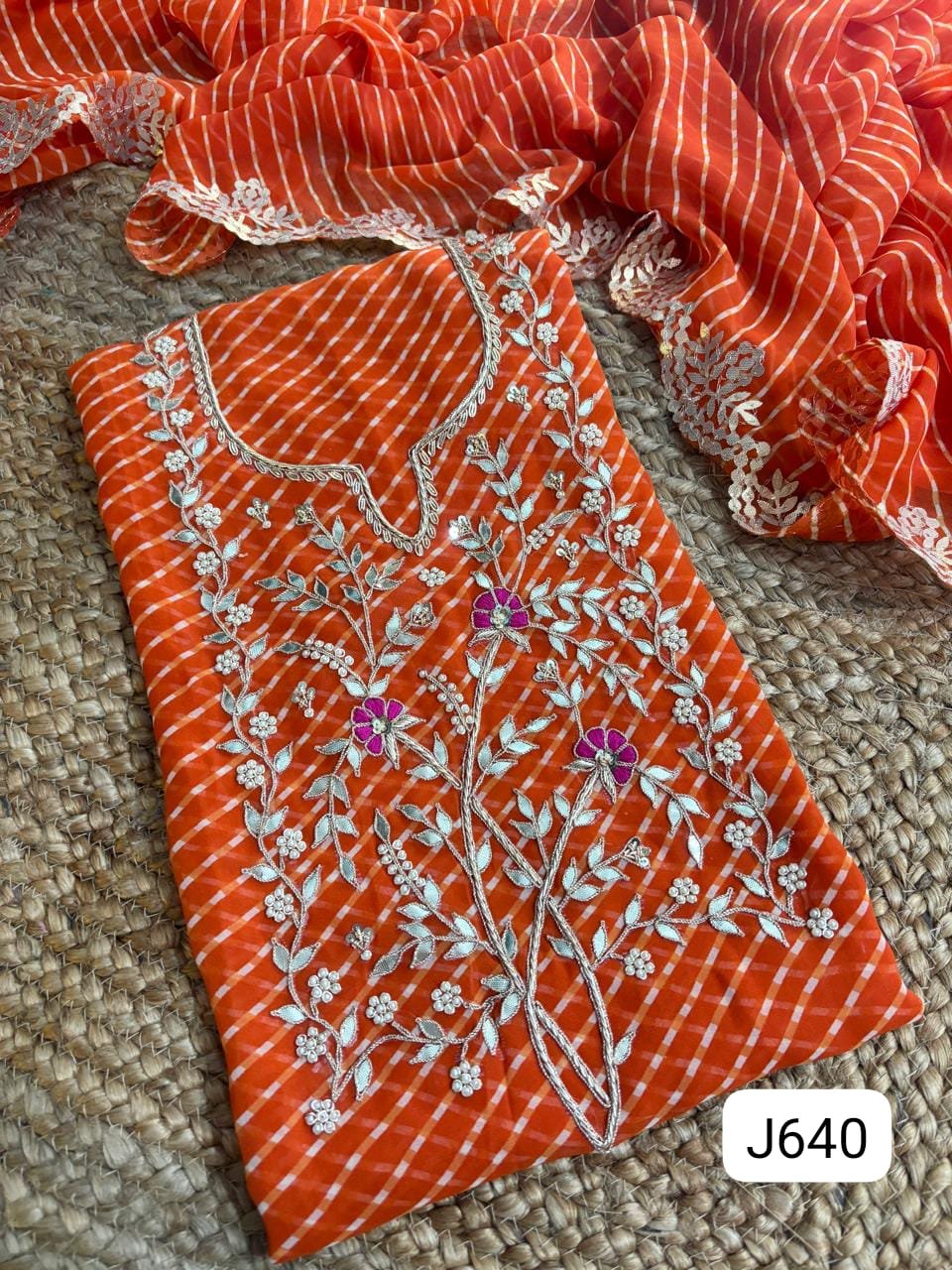 Viscose Gerogette Lehriya Handwork Dress Material
