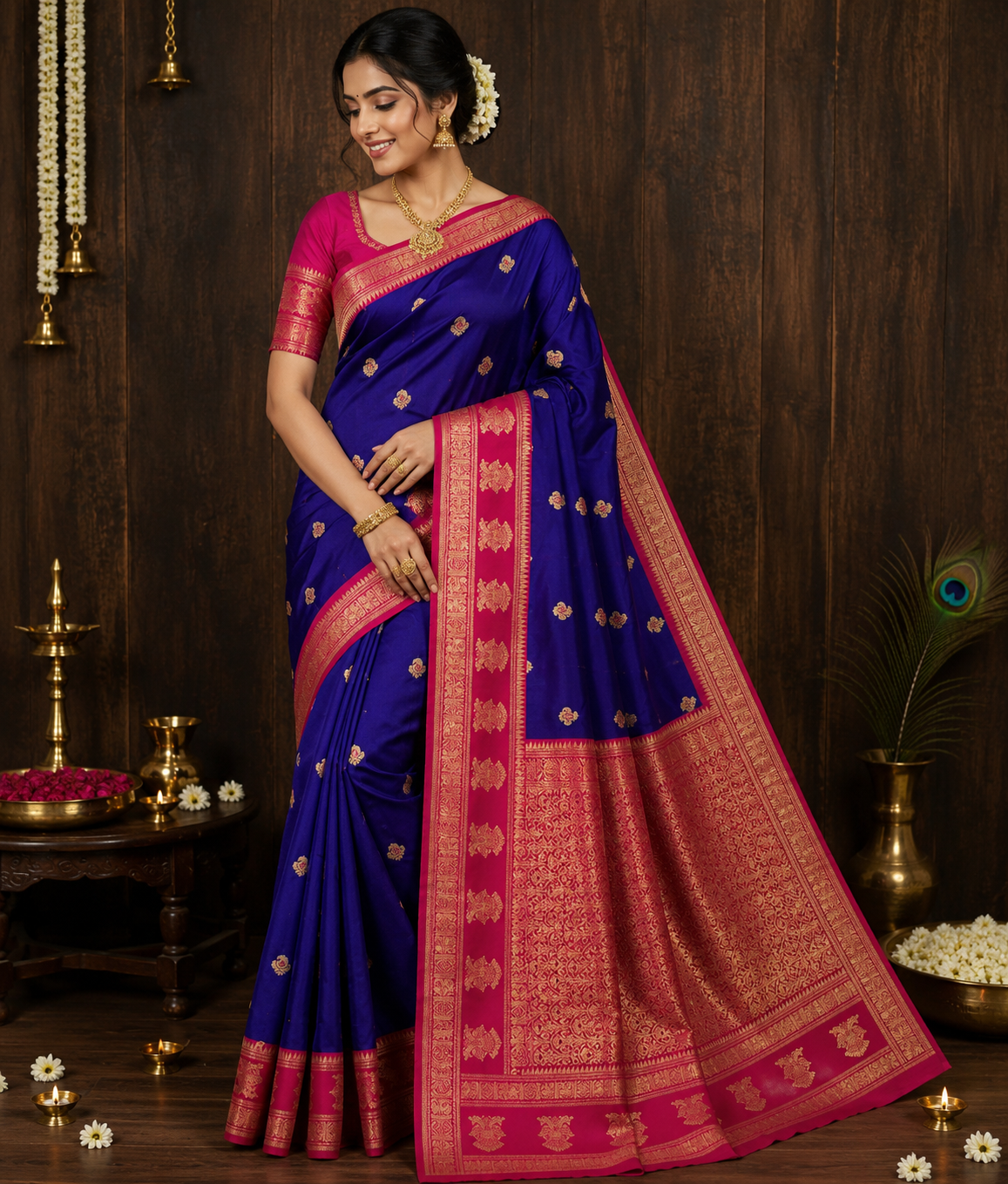 Gadwal Style Meenakari Pallu Semi Silk Sarees image 14