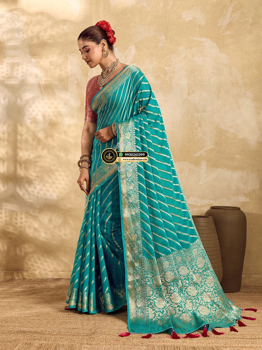 Banarasi Handloom Leheriya Zari Weaving Saree image 4