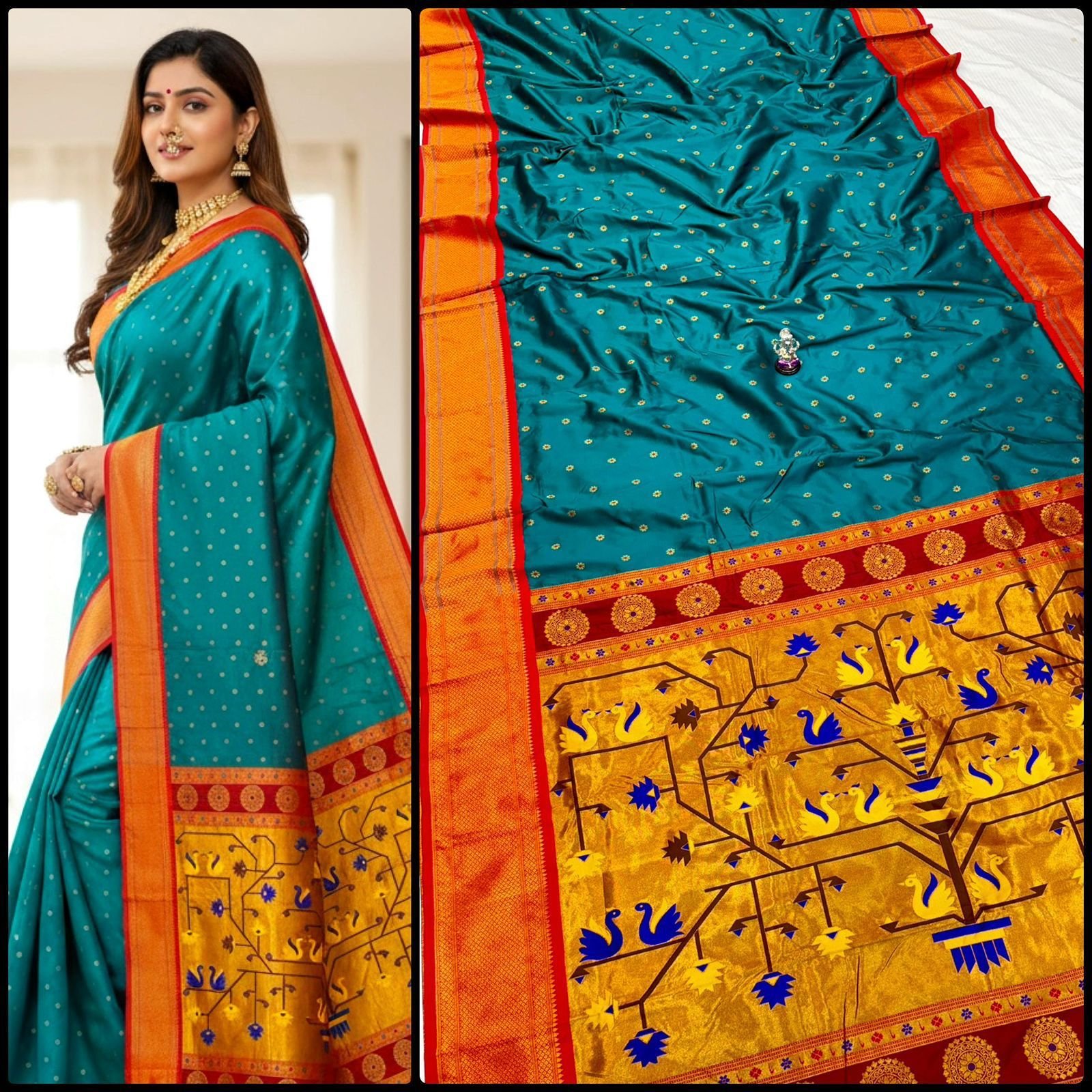 Beautiful Swan Pallu Paithani image 4