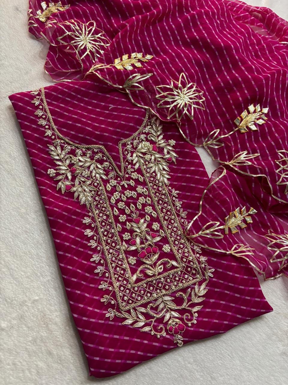 Georgette Lehriya Dress Material with Handwork image 2