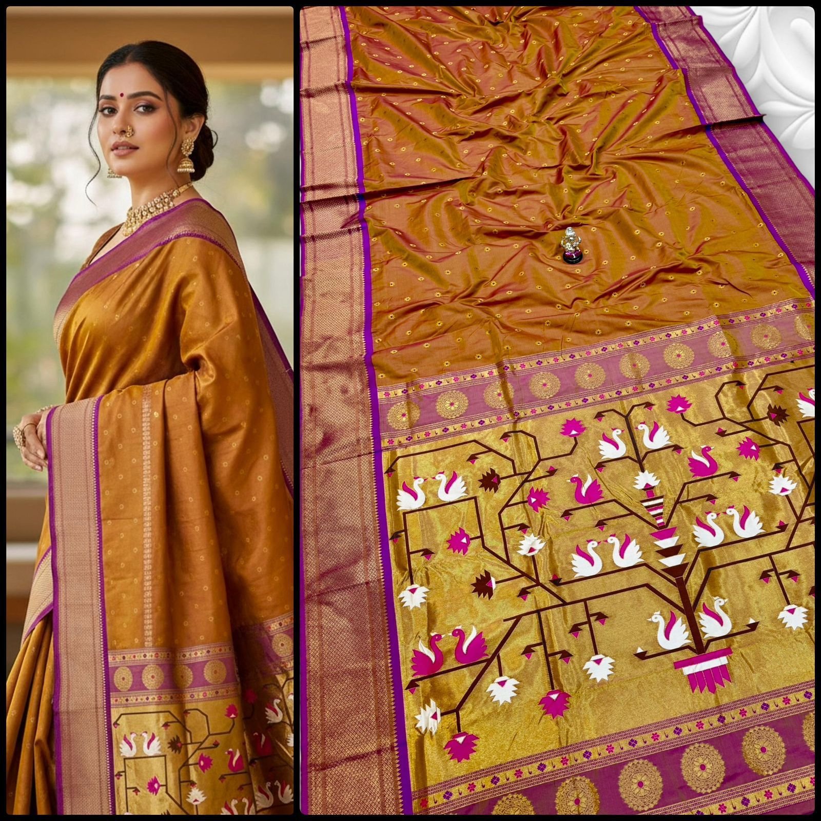 Beautiful Swan Pallu Paithani image 6