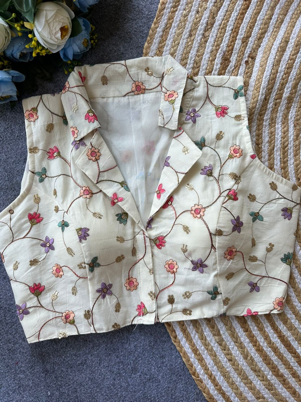 Beautiful Khadi Cotton With Embroidered Blouse image 6