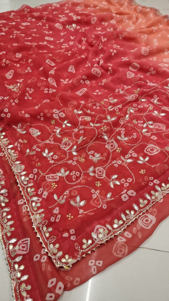 Georgette Fabric Rajasthani Designer Double Shade Chunri Fabric image 4