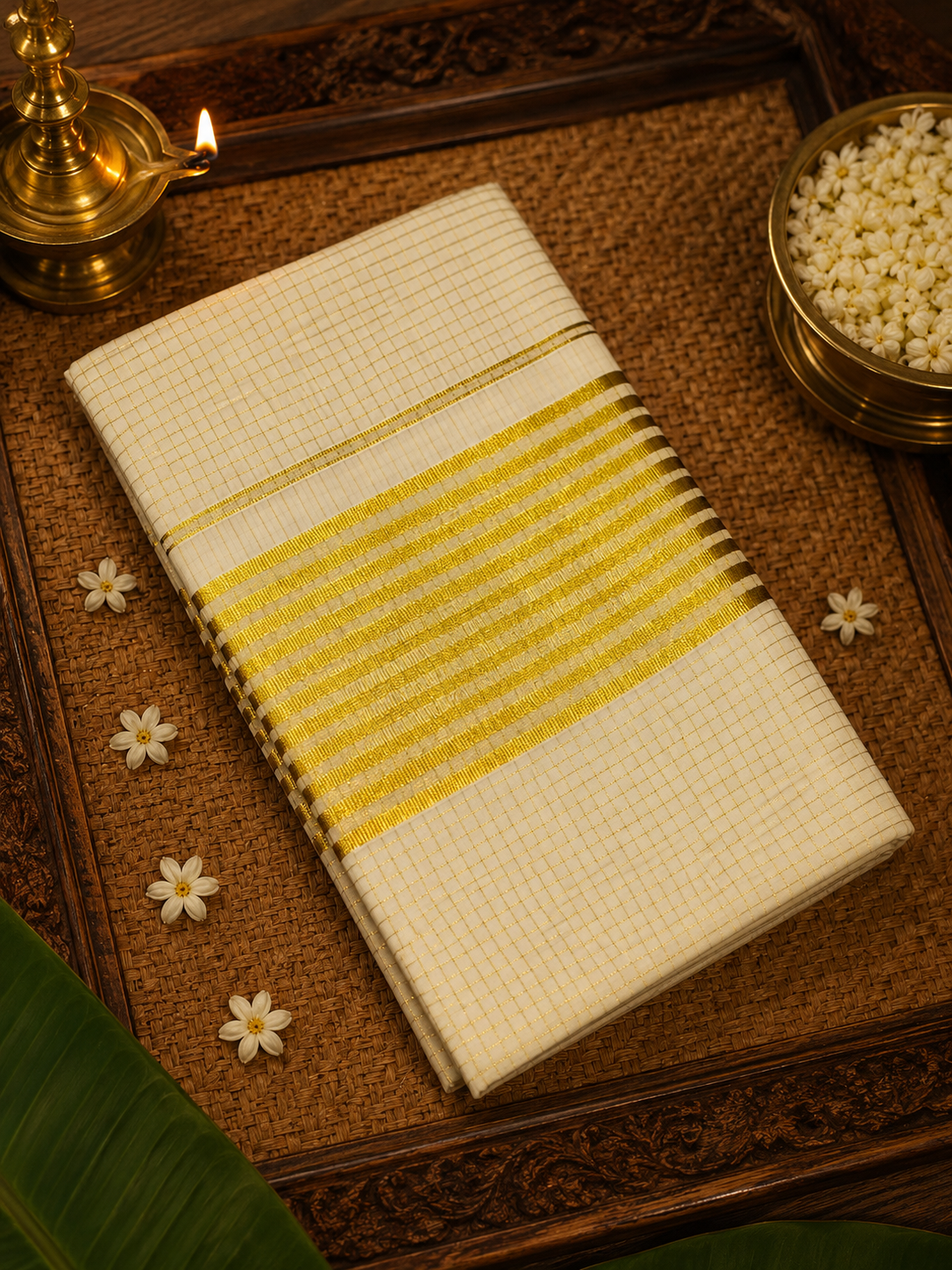 Kerala Kasavu Tissue Saree CHECKS