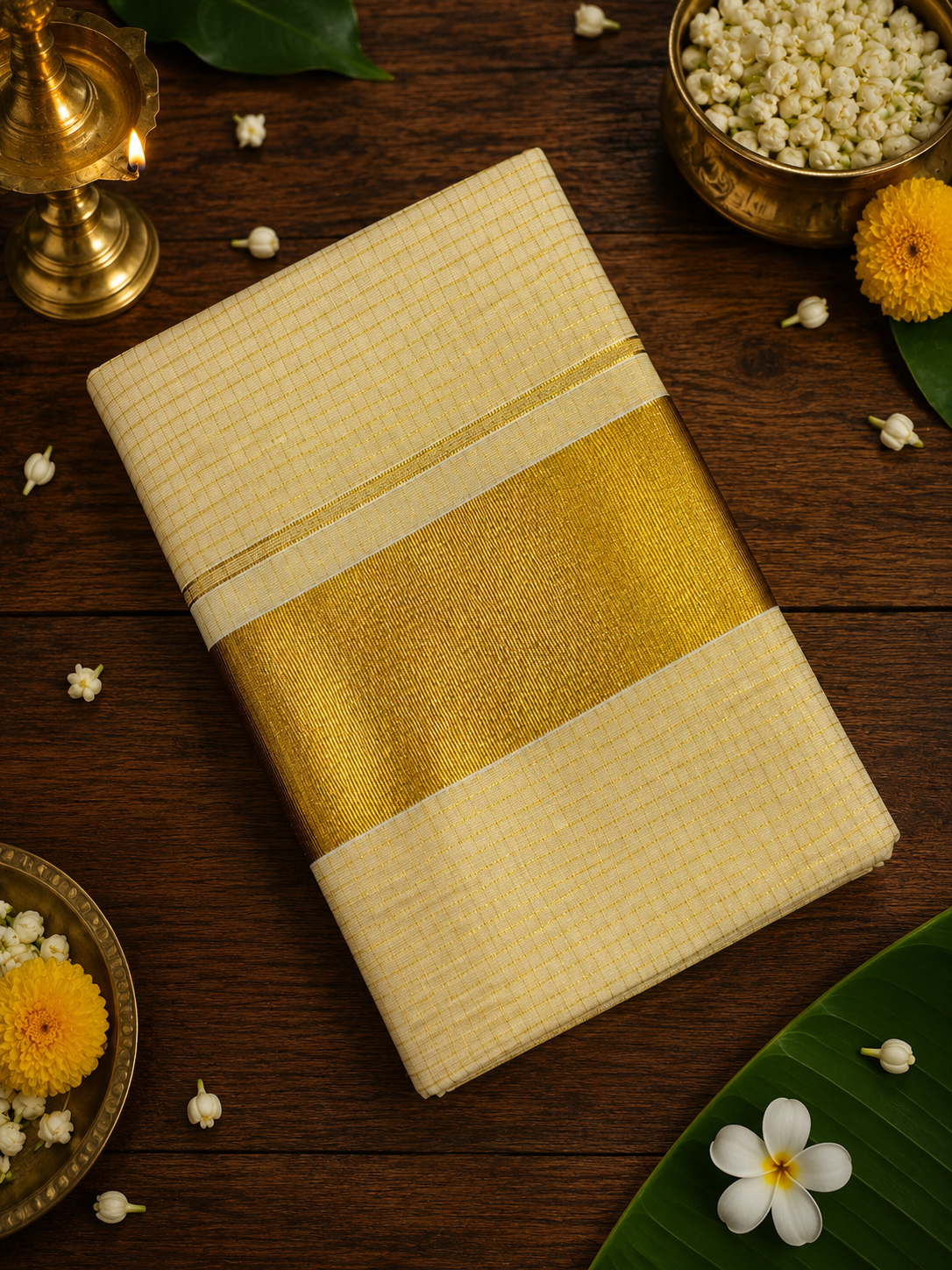 Checks Tissue Kasavu Saree