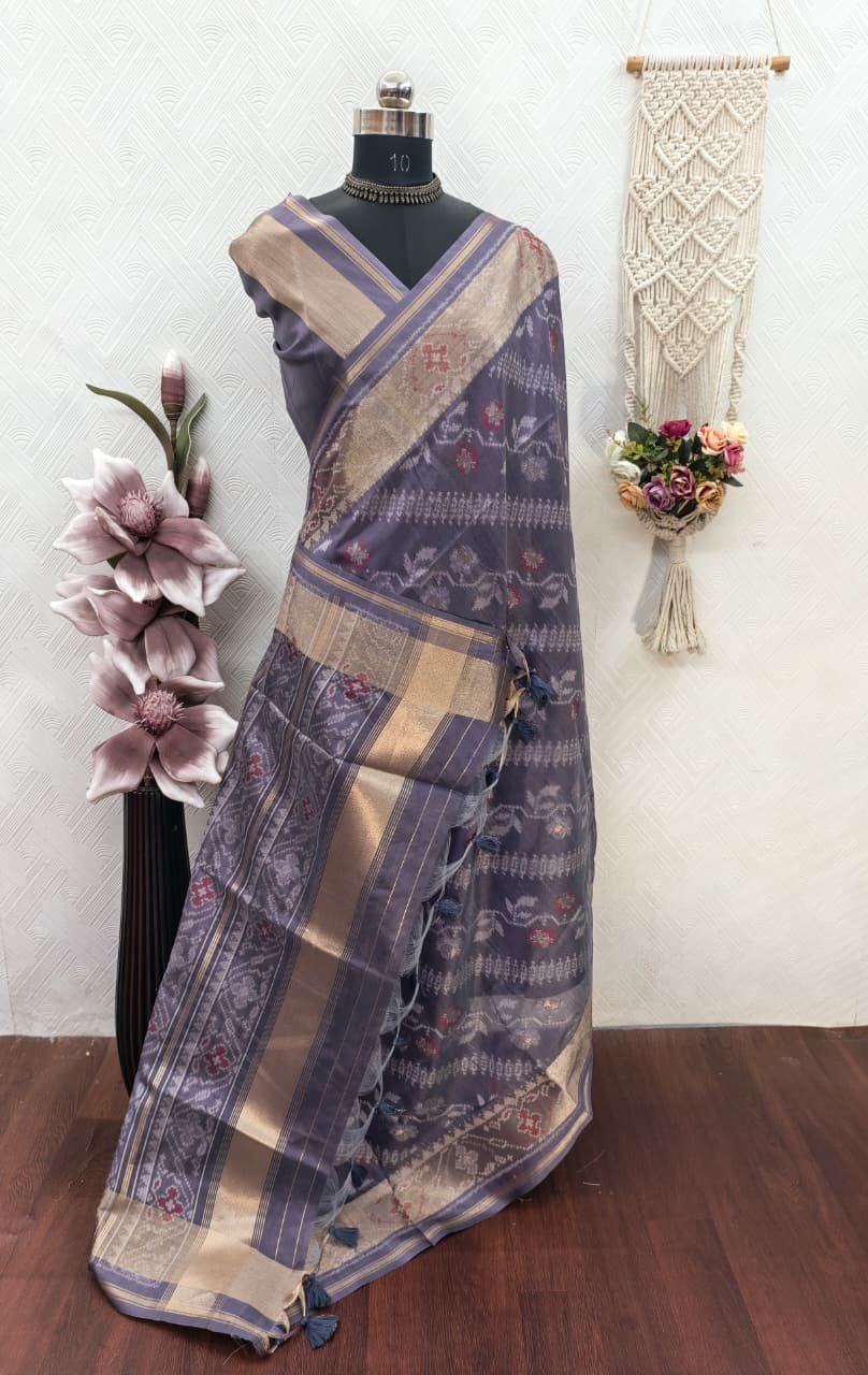 Soft Desi Raw Silk saree with pochampali ikkat concept image 6
