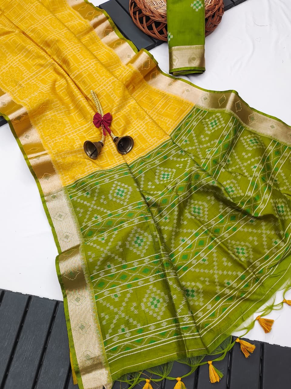 Soft Desi Raw Silk Saree With Ikkat Pallu image 10