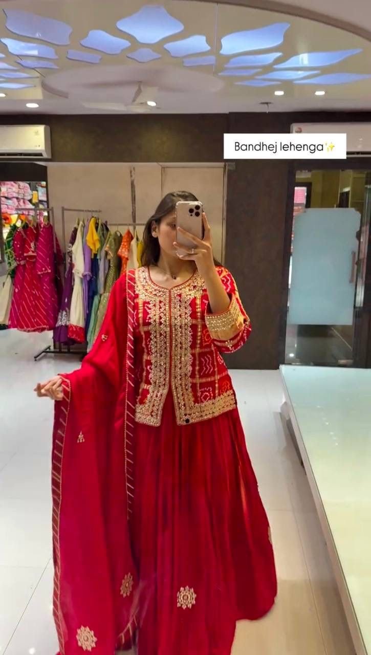 Heavy Chinon Embroidery Coding Sequence Work Top With Lehengas image 10