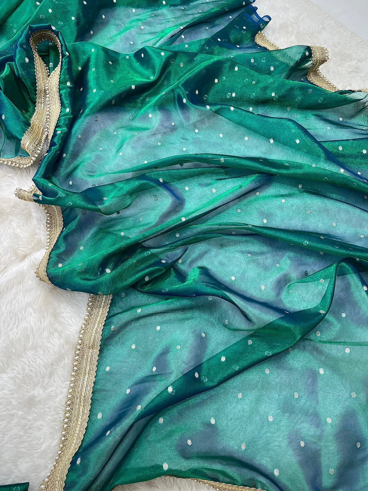 Banarasi Peacock Tone Tissue Silk
