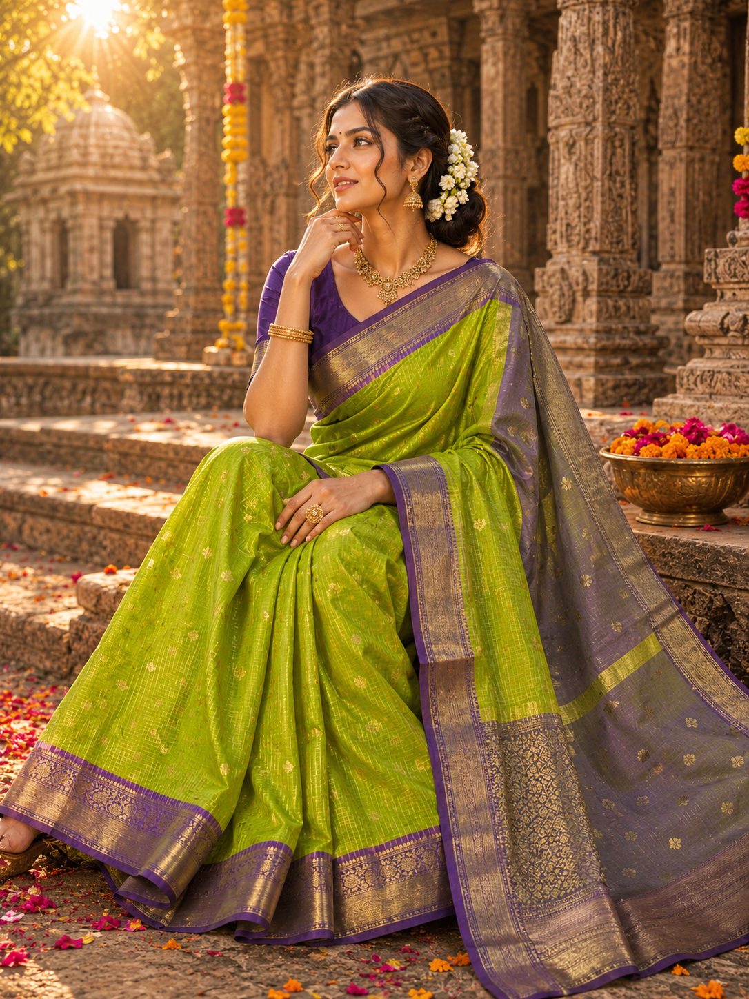 Vintage Checks Semi Silk Sarees