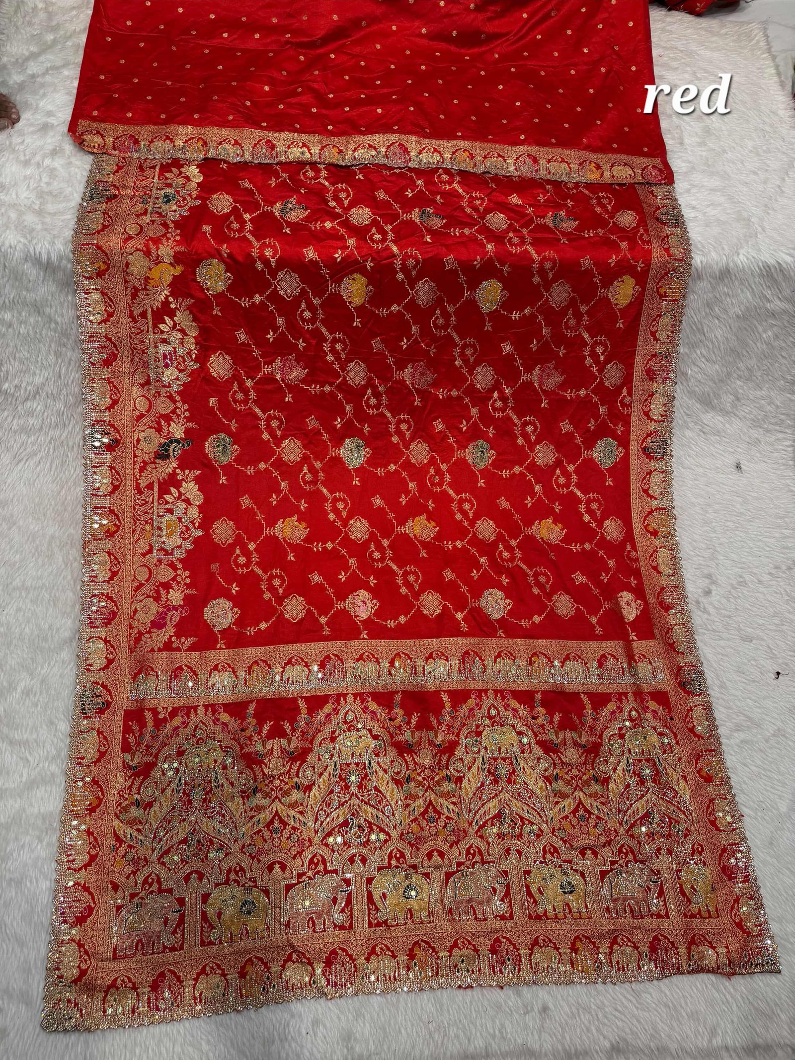 Wedding katan silk saree with jarkan work image 6